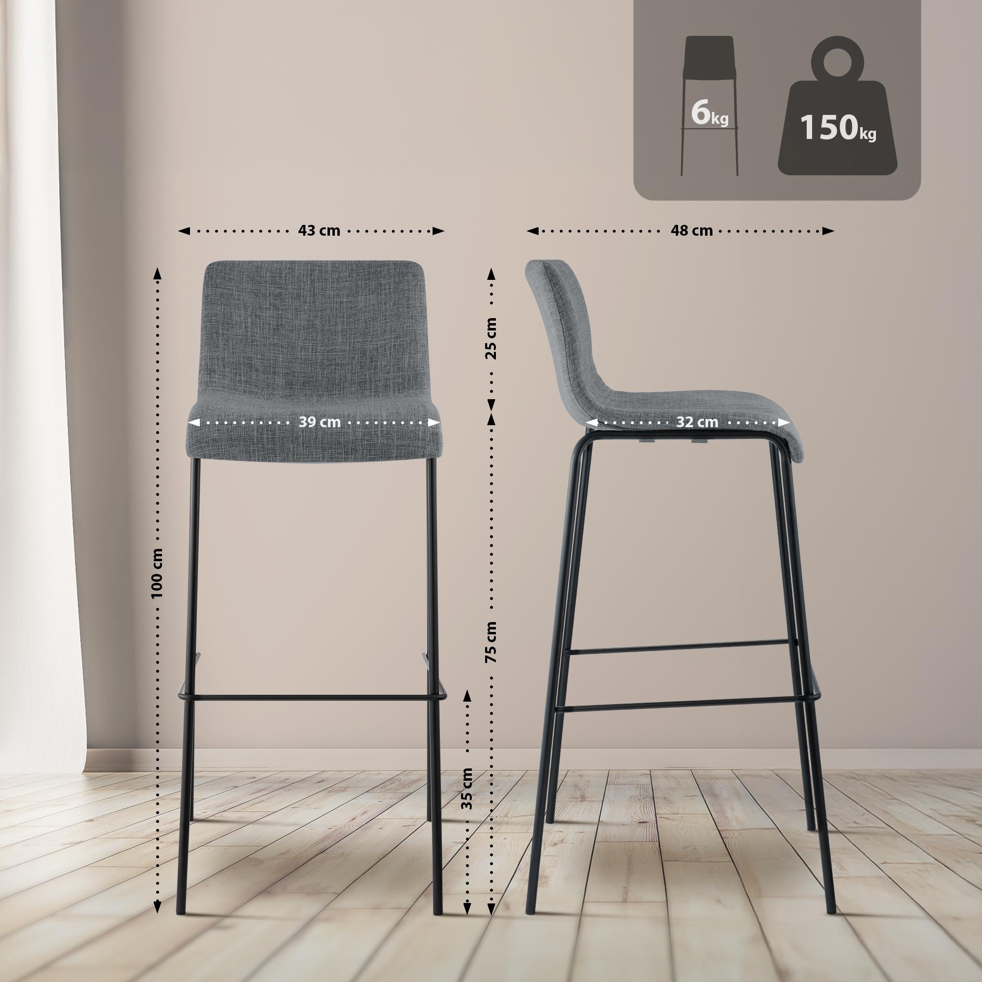 2-pack barstolar Hover i tyg med fyrbensstativ