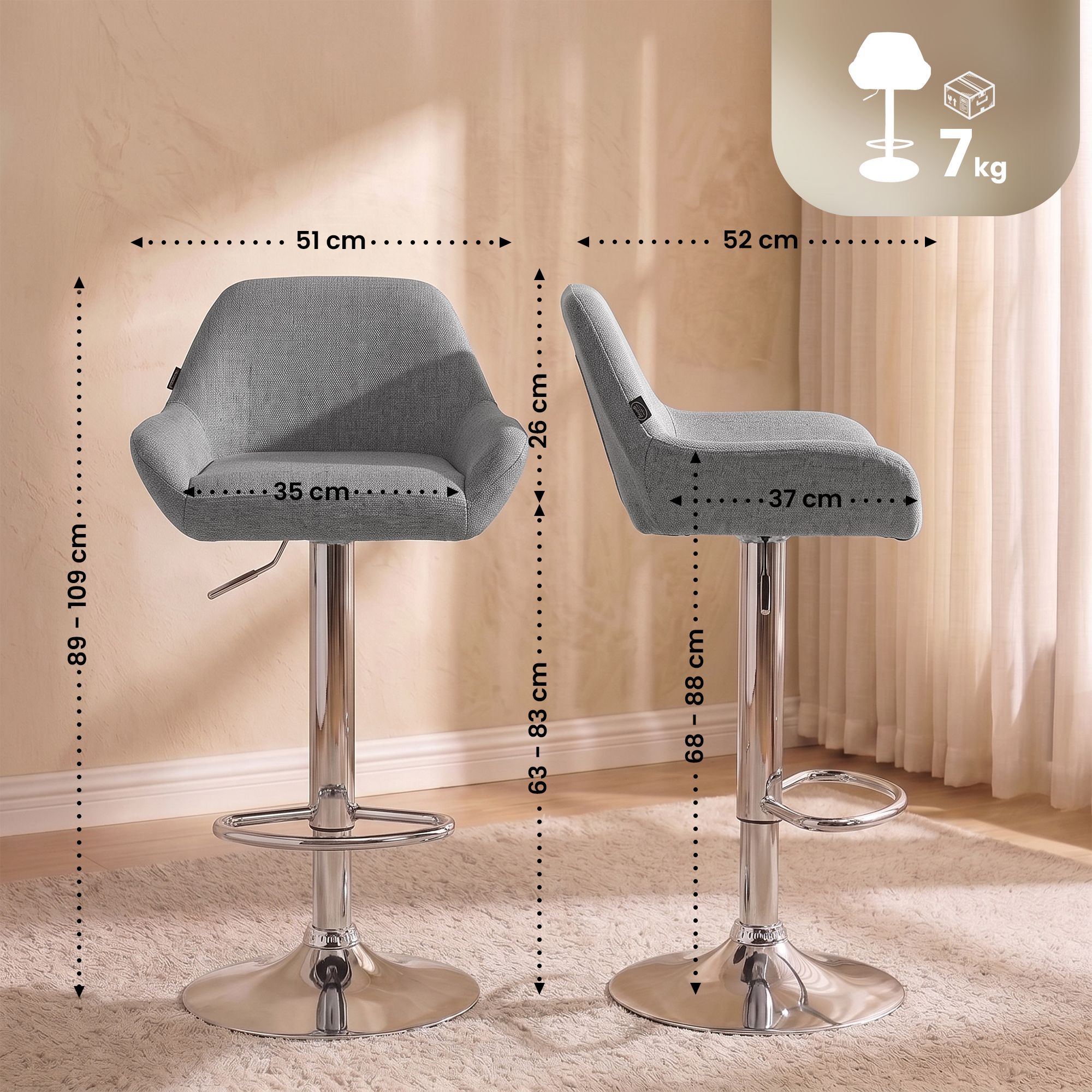2-pack barstolar Braga tyg