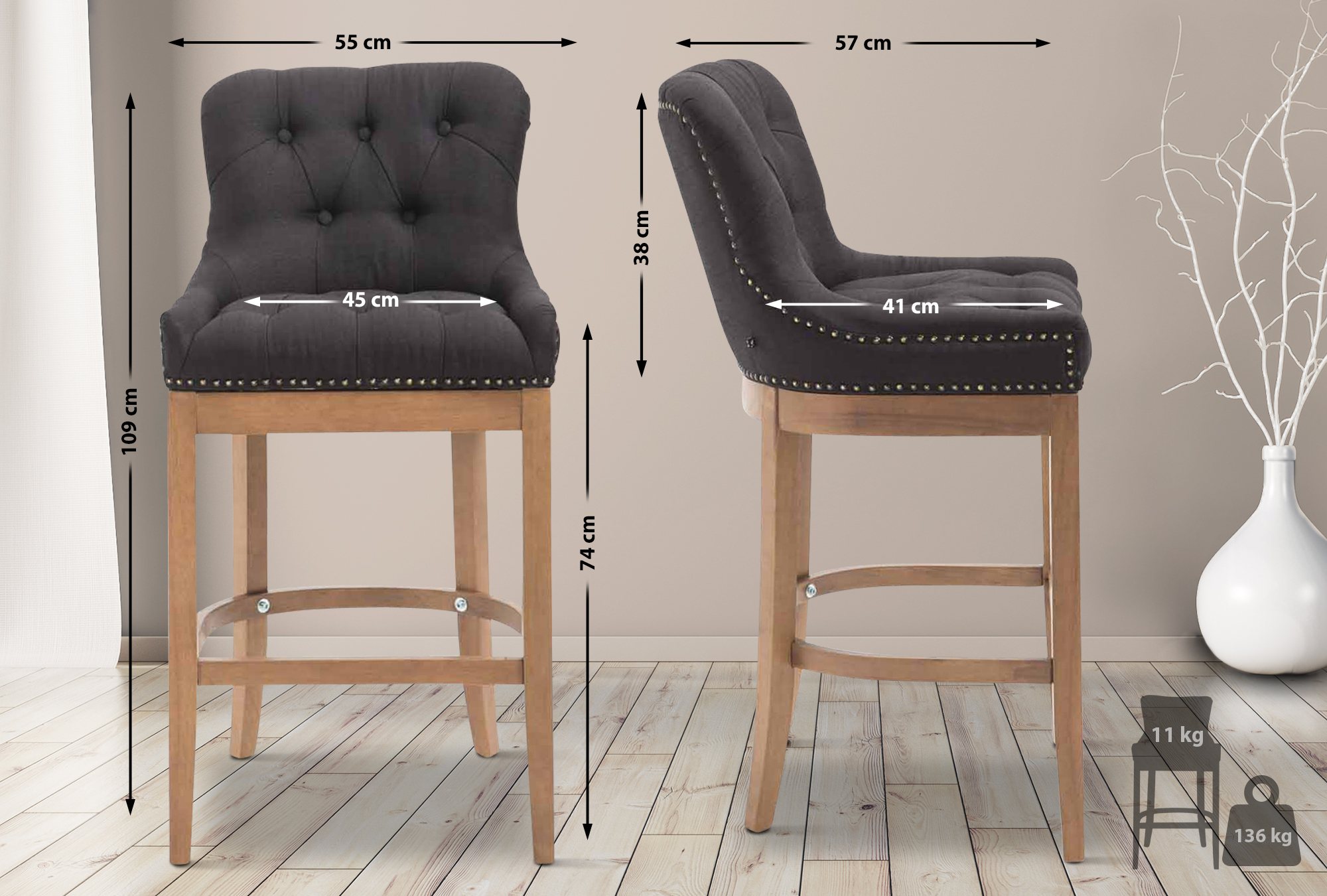Barstol Lakewood Tyg, Antik Ljust