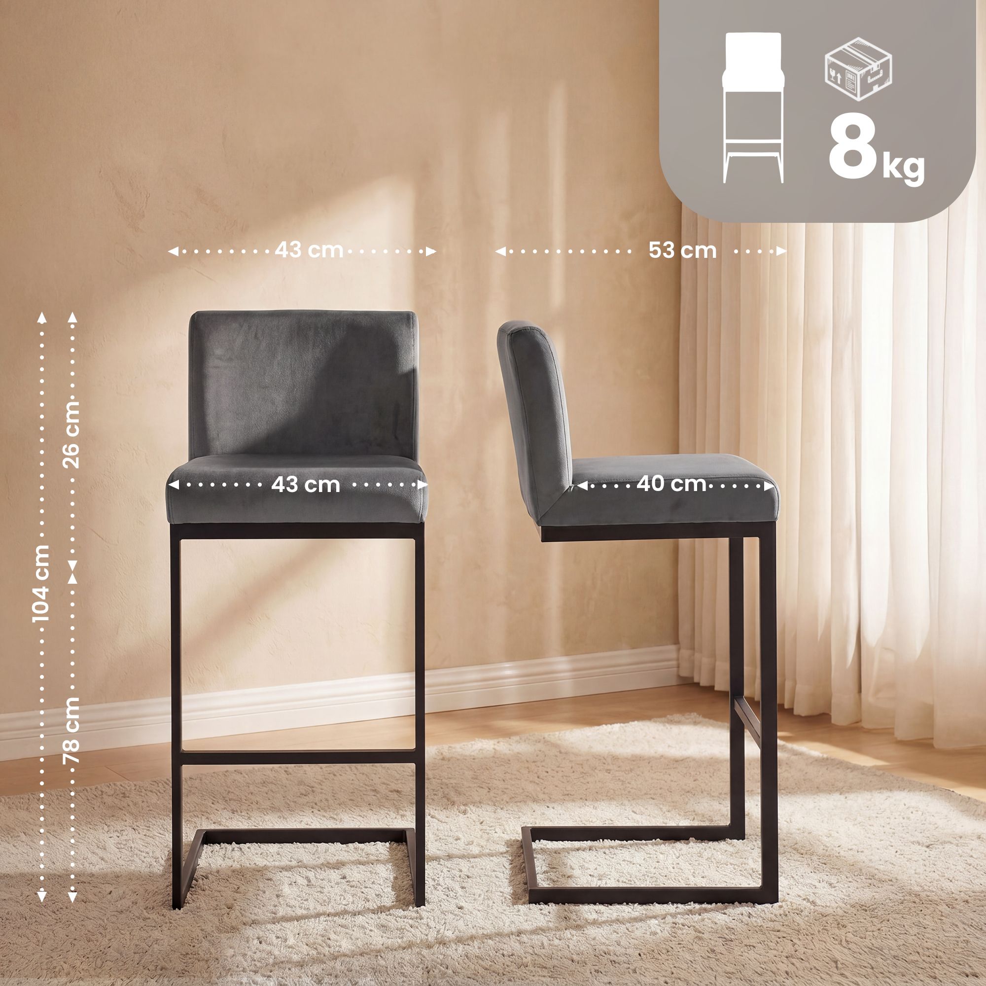 2-pack barstolar Hopewell i sammet