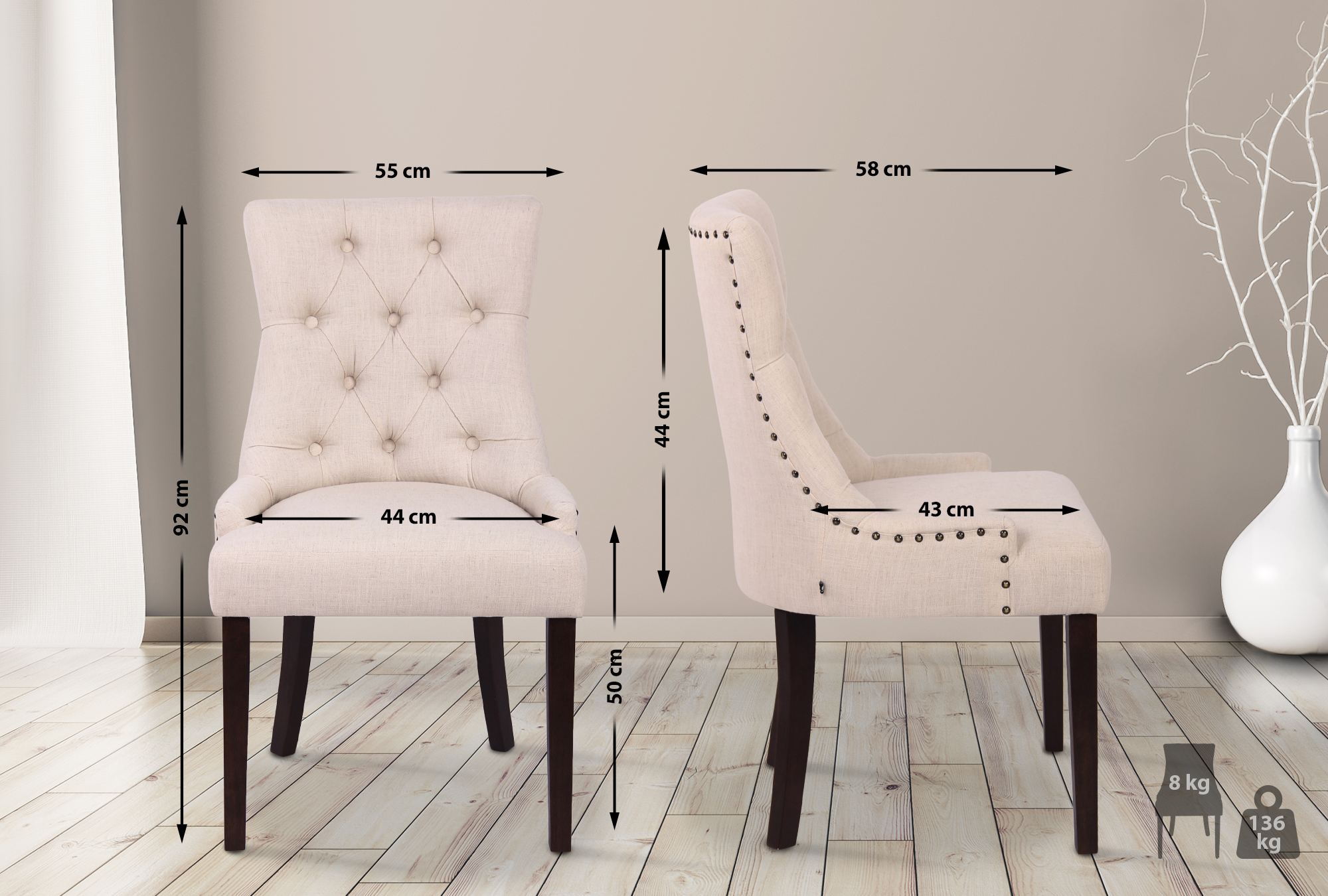 Uppsättning av 2 matstolar Aberdeen Fabric