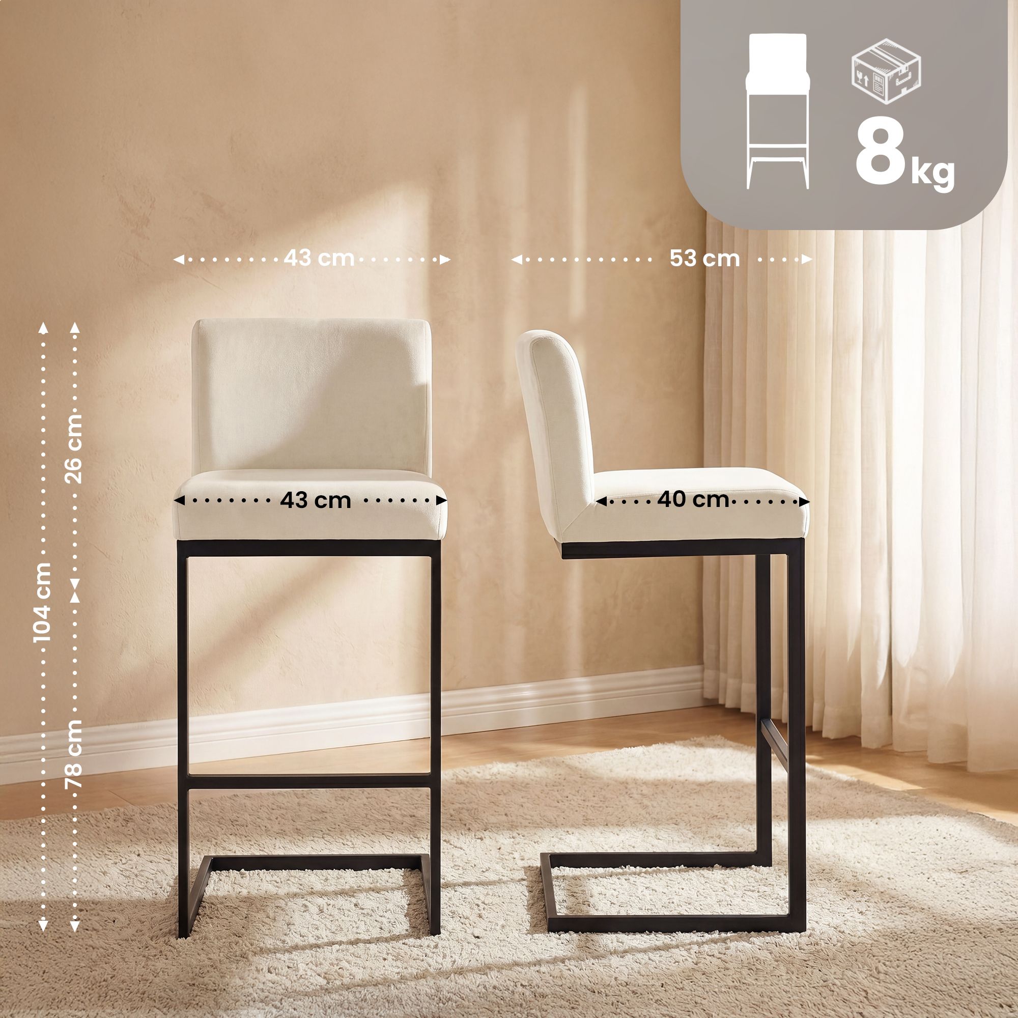 2-pack barstolar Hopewell i sammet