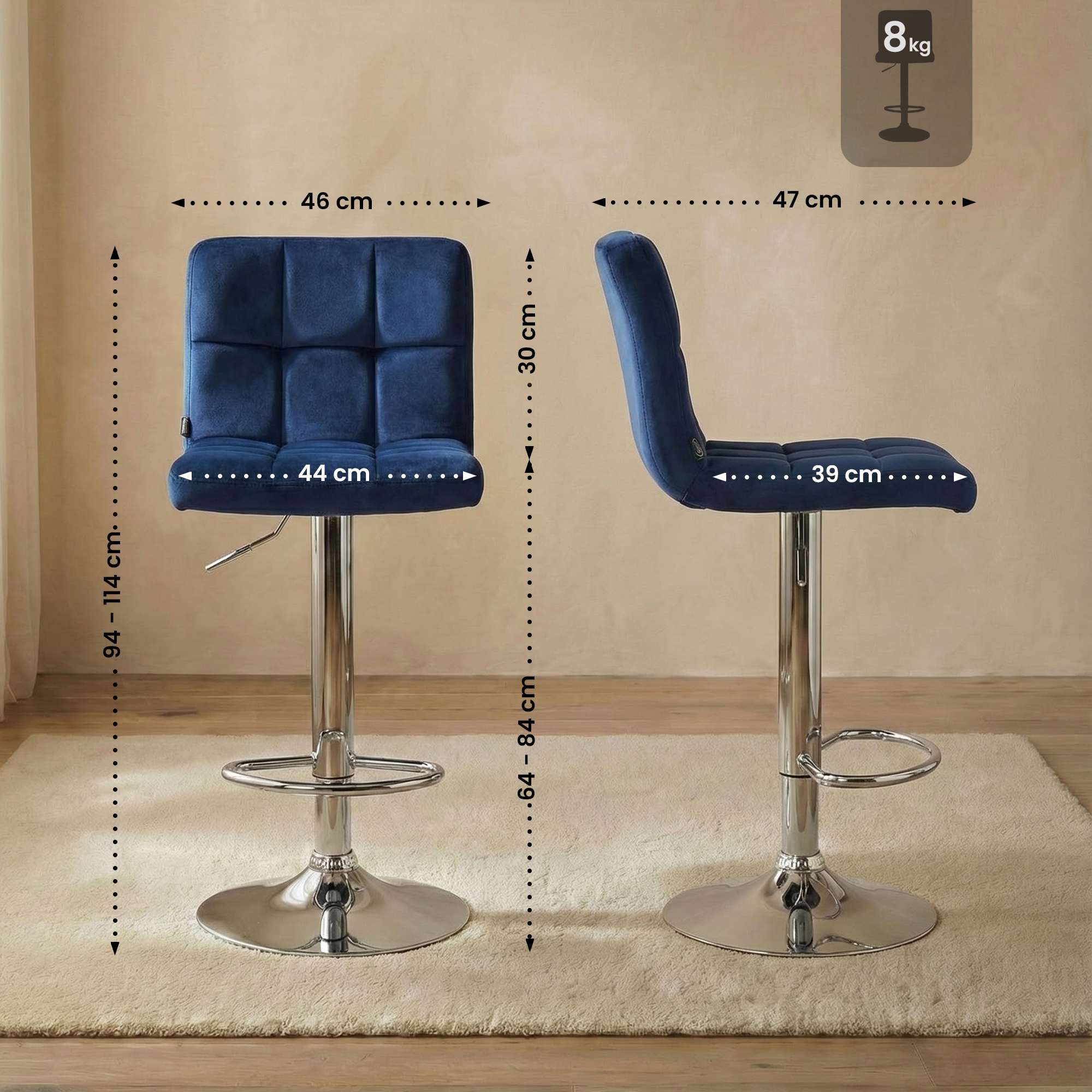 2-pack barstolar Peru sammet