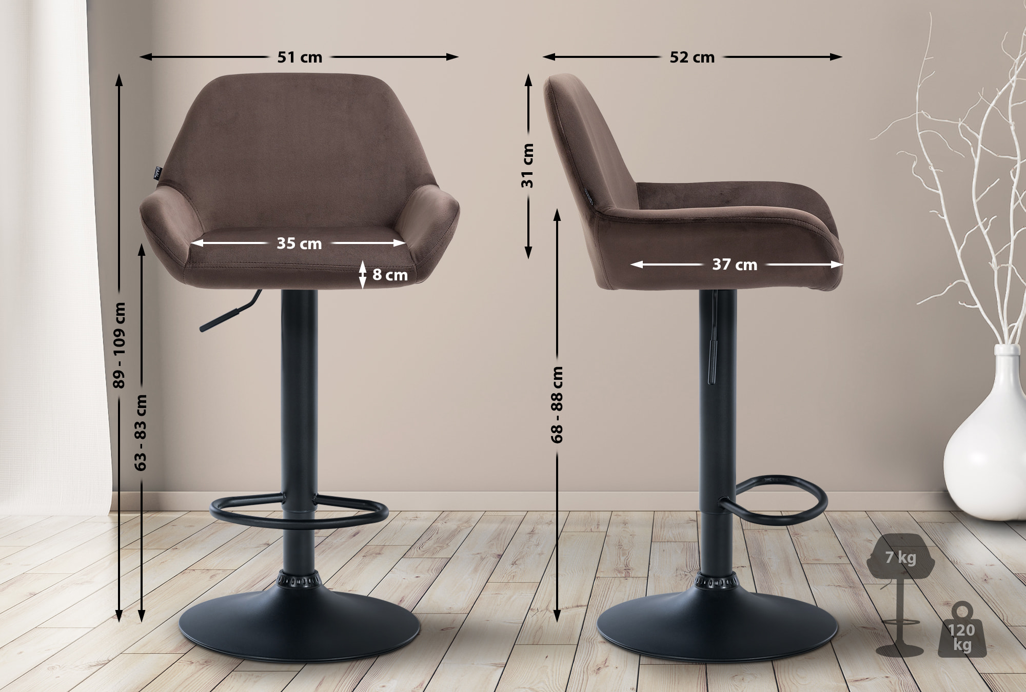 Set med 2 stycken Braga Sammet Barstolar
