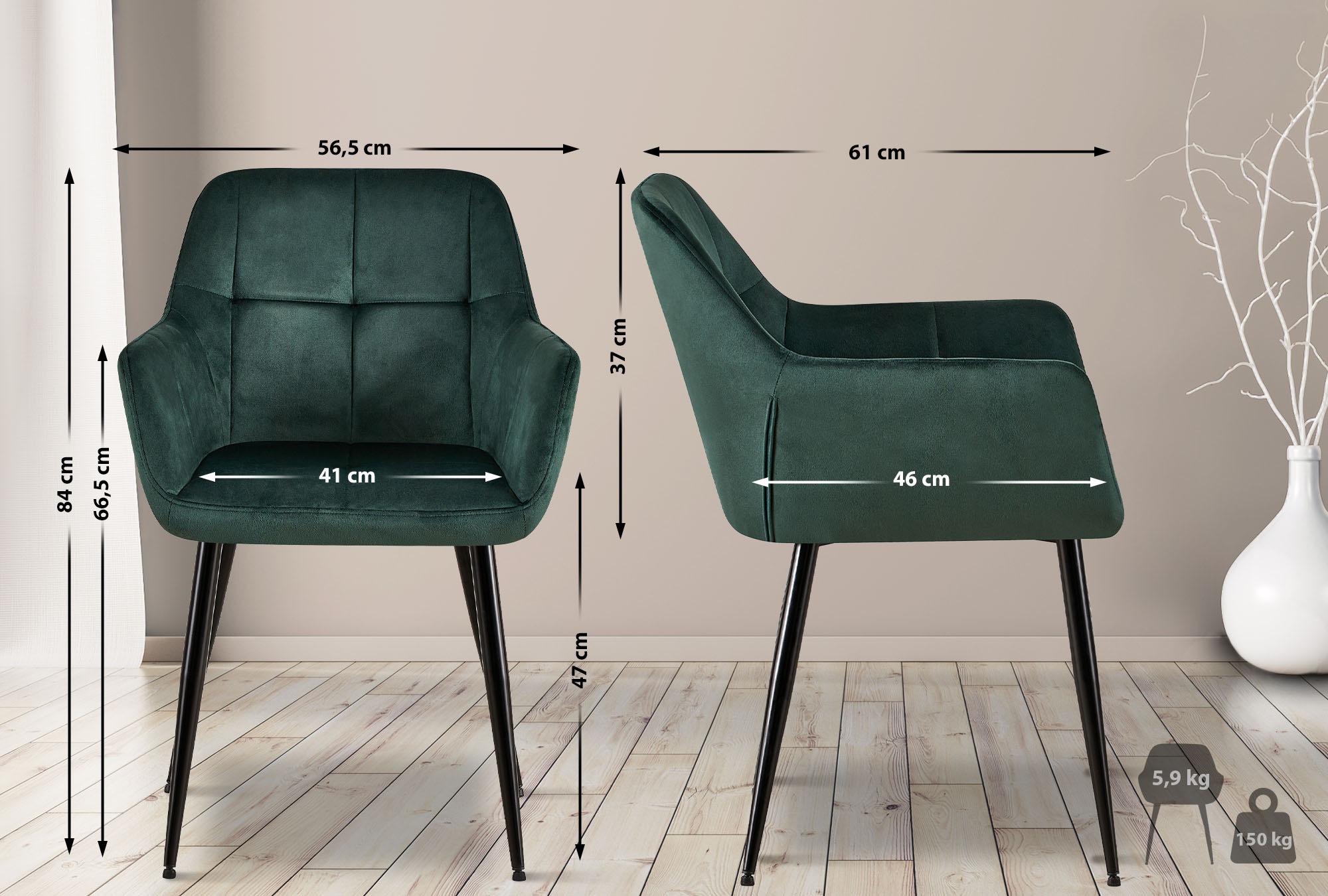 Uppsättning med 4 matstolar Emia