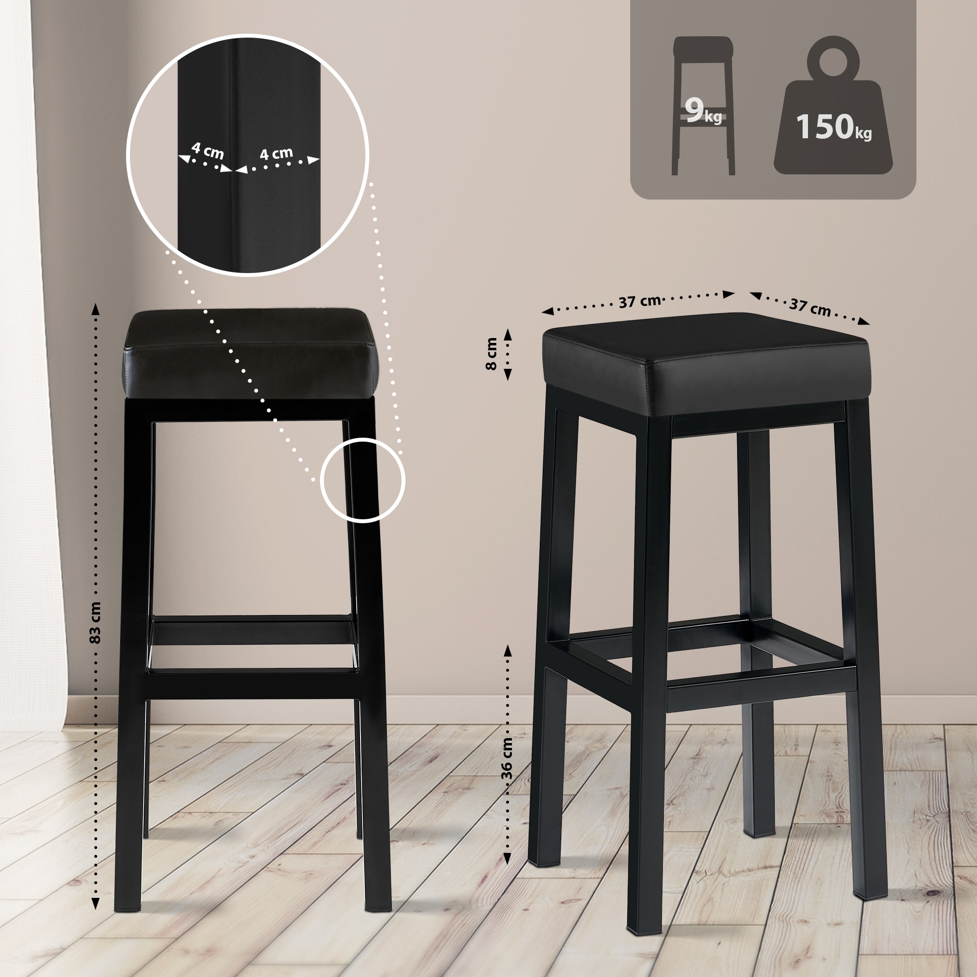 Barstol Taylor sitthöjd 83 cm metallstativ svart