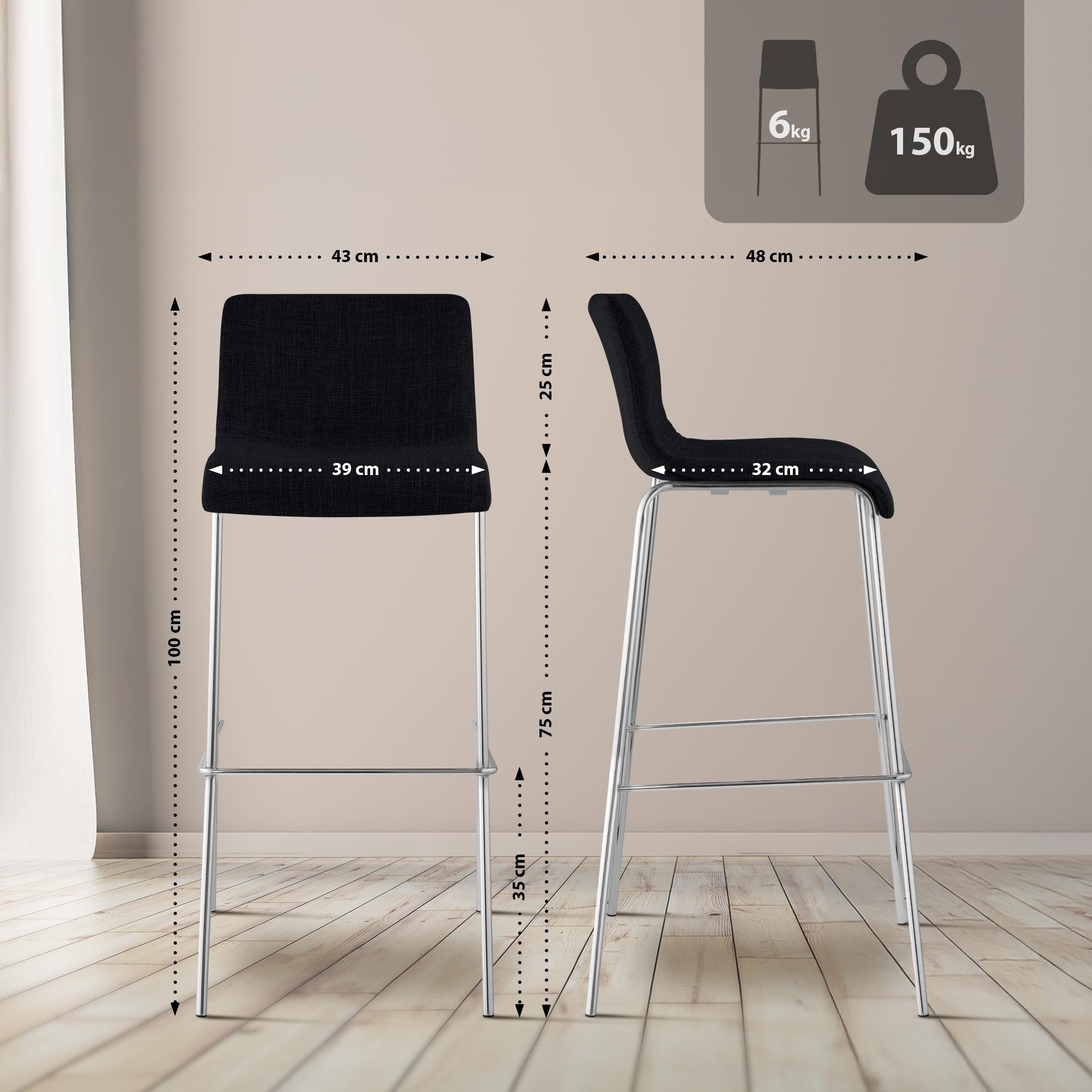 2-pack barstolar Hover i tyg med fyrbensstativ