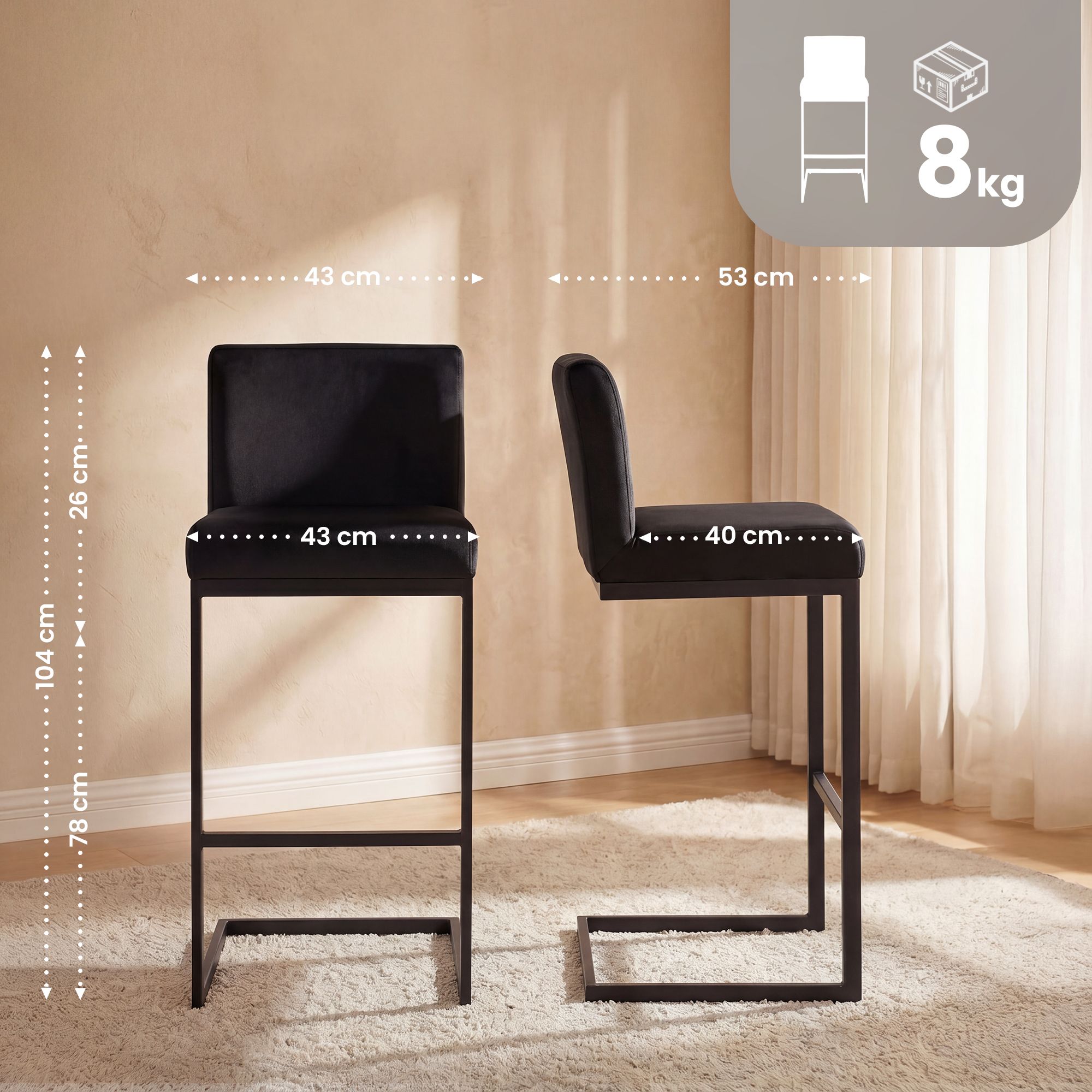 2-pack barstolar Hopewell i sammet