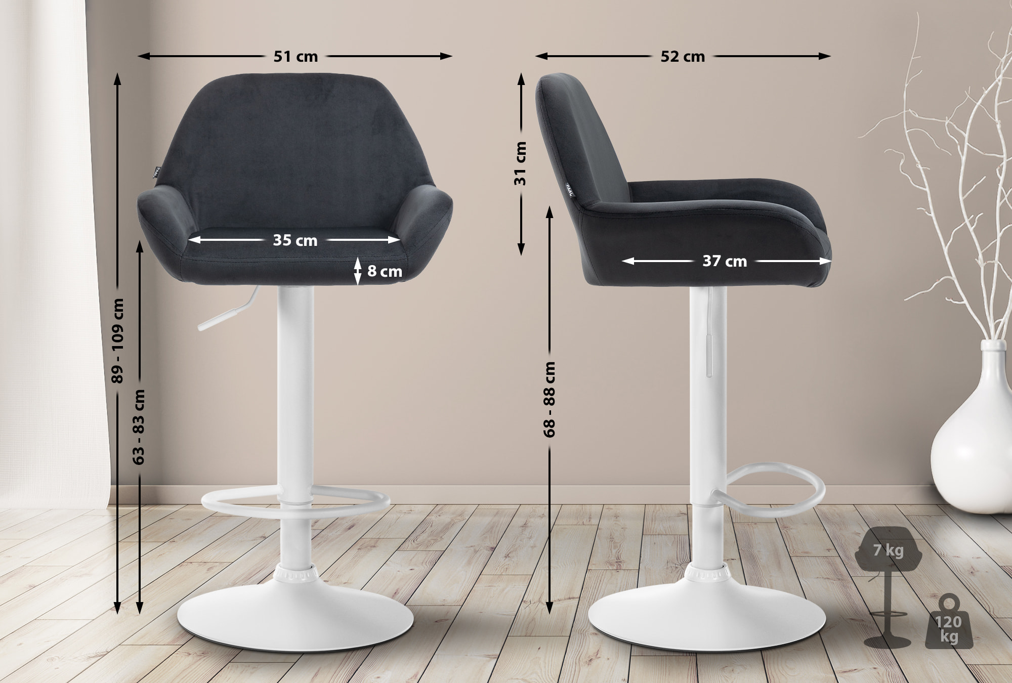 Set med 2 stycken Braga Sammet Barstolar