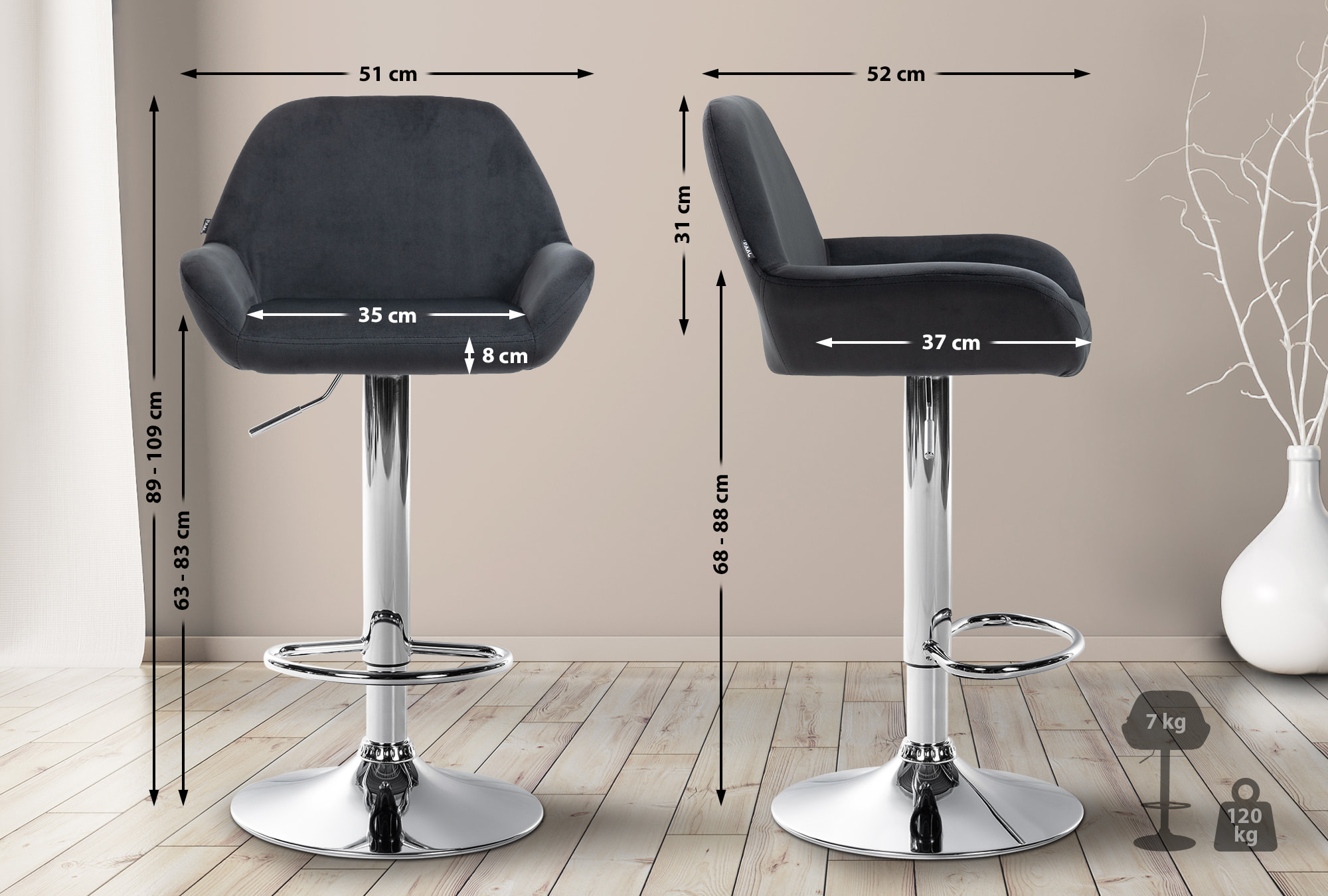Set med 2 stycken Braga Sammet Barstolar