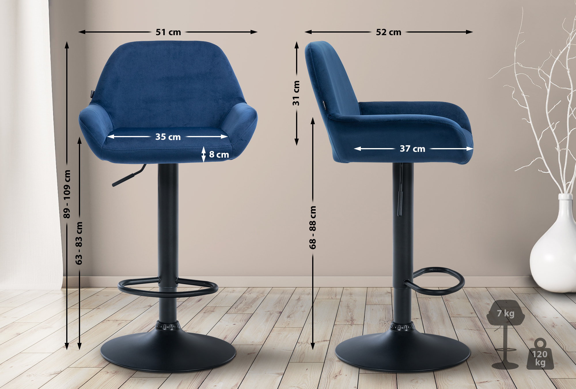 Set med 2 stycken Braga Sammet Barstolar