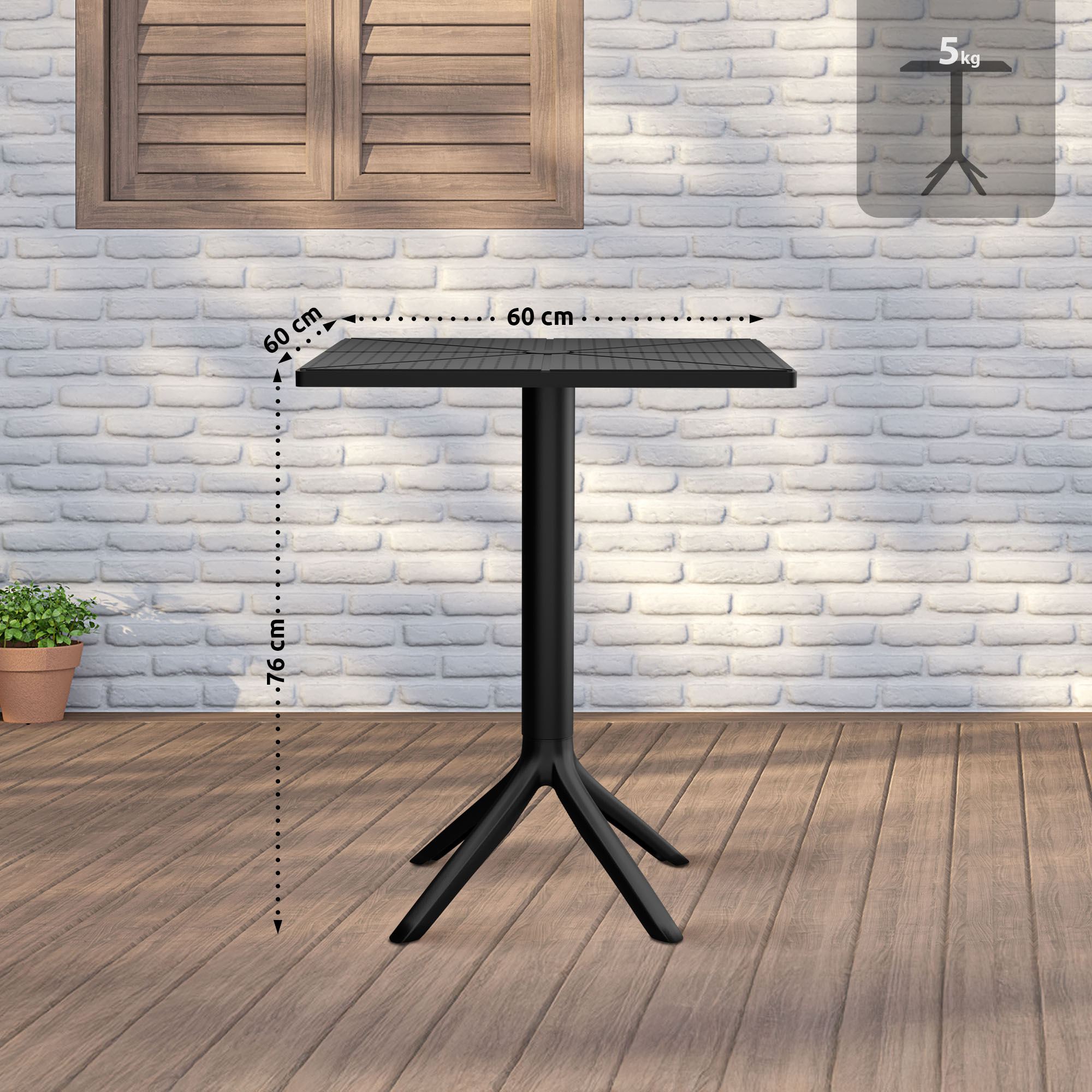 Trädgårdsbord Nuvela 60 x 60 cm ? Väderbeständig, UV-resistent, lättskött