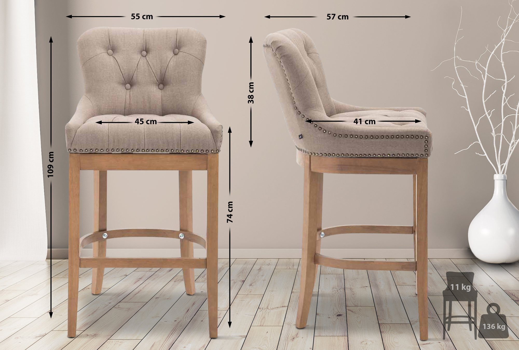 Barstol Lakewood Tyg, Antik Ljust