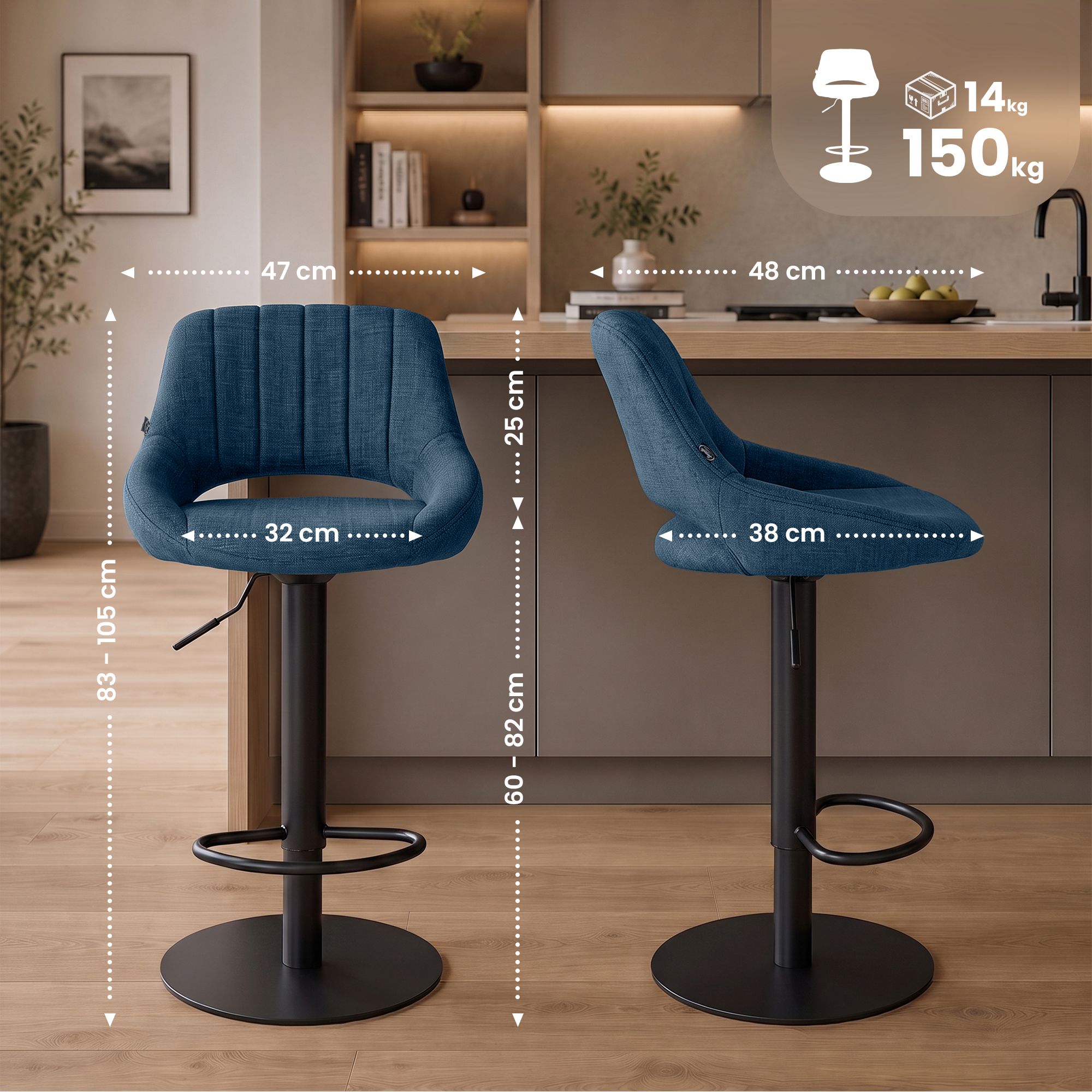 2-pack barstolar Milet svart med extra tunga fotplattor