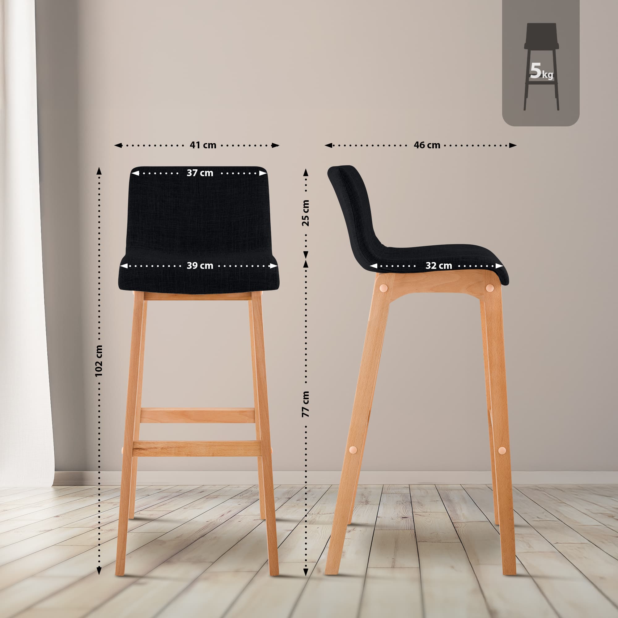 2-pack Barstolar Hover Tyg Fyrbensställning Natura