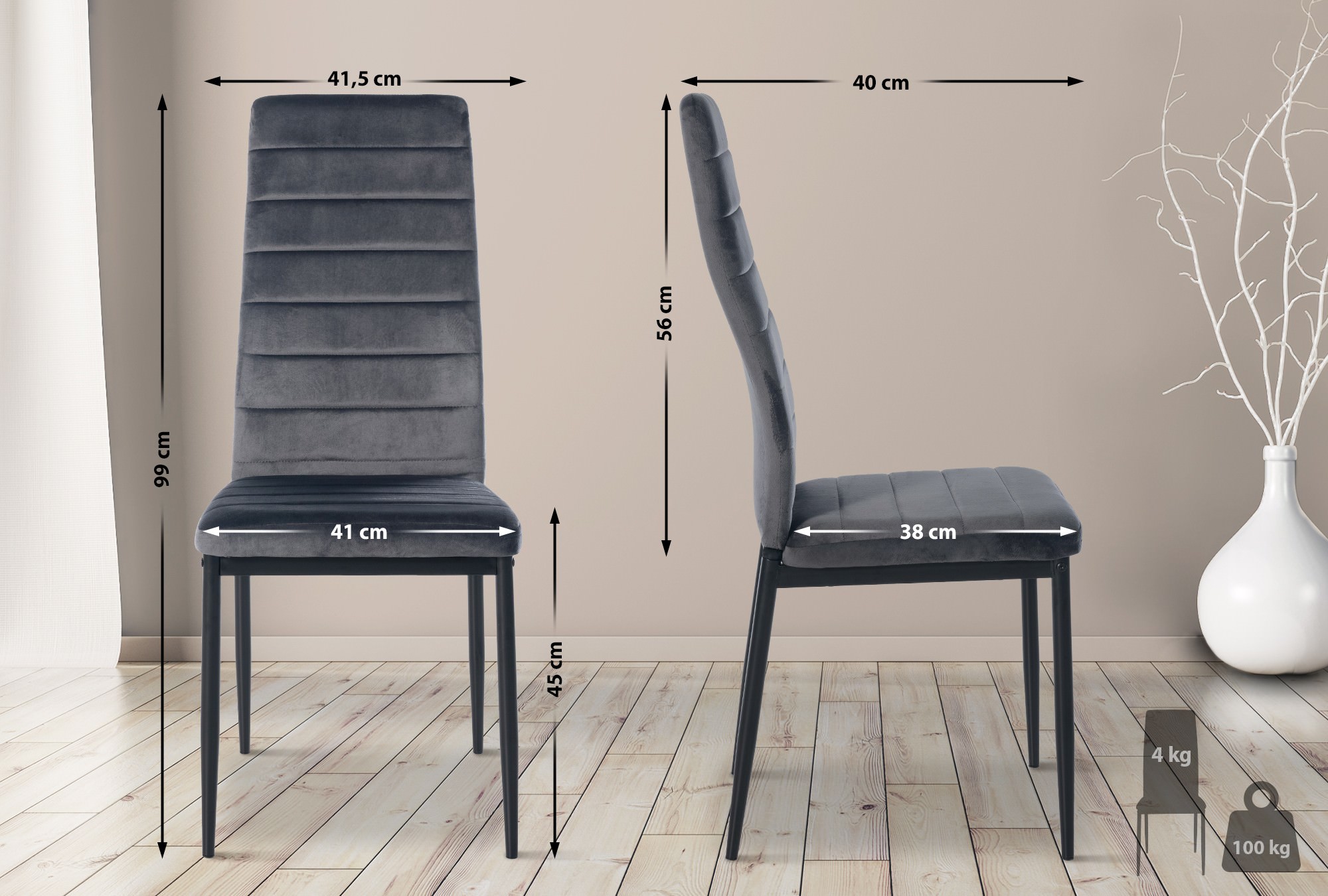 Uppsättning med 4 Mayfair matstolar