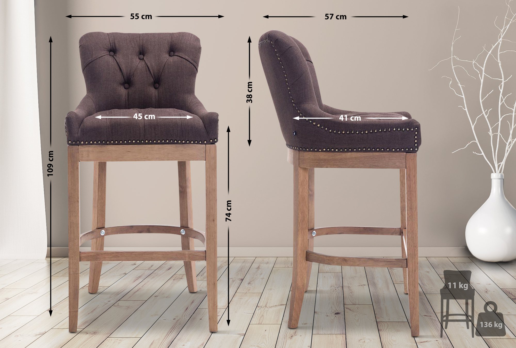 Barstol Lakewood Tyg, Antik Ljust