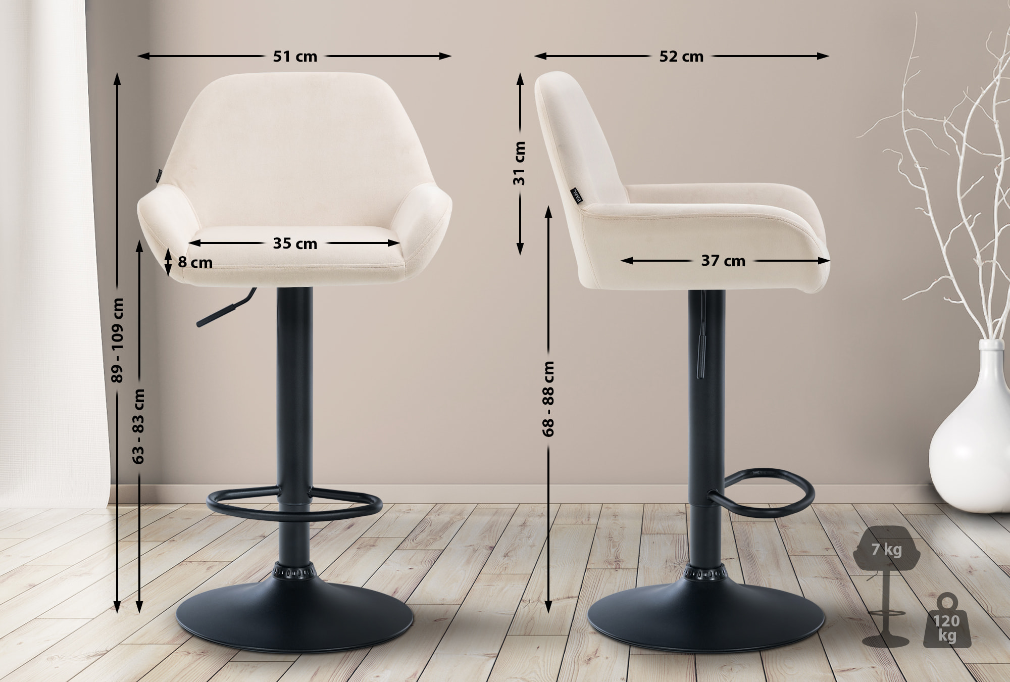 Set med 2 stycken Braga Sammet Barstolar