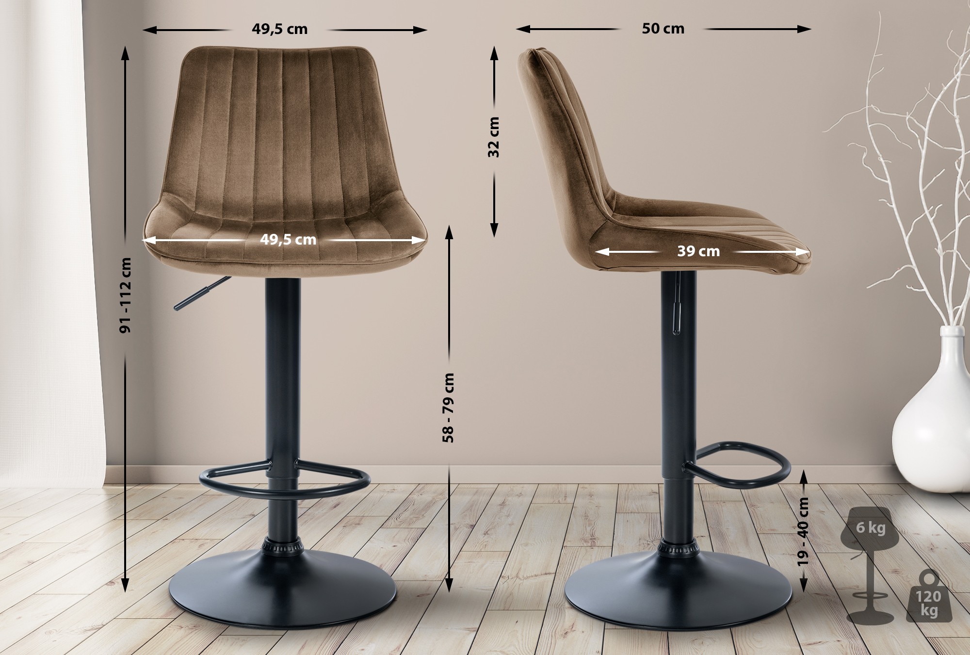 Barstol Toni sammet &ndash; elegant design och bekväm sits. Perfekt för kök eller hembar. Finns i flera färger.