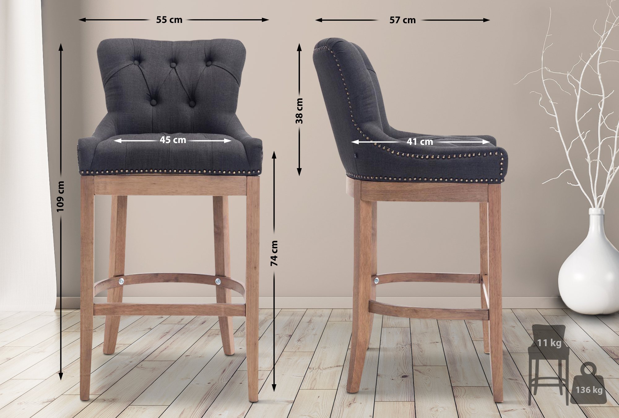 Barstol Lakewood Tyg, Antik Ljust