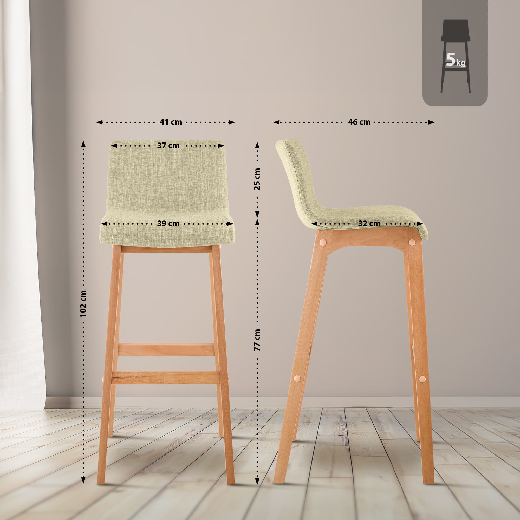 2-pack Barstolar Hover Tyg Fyrbensställning Natura