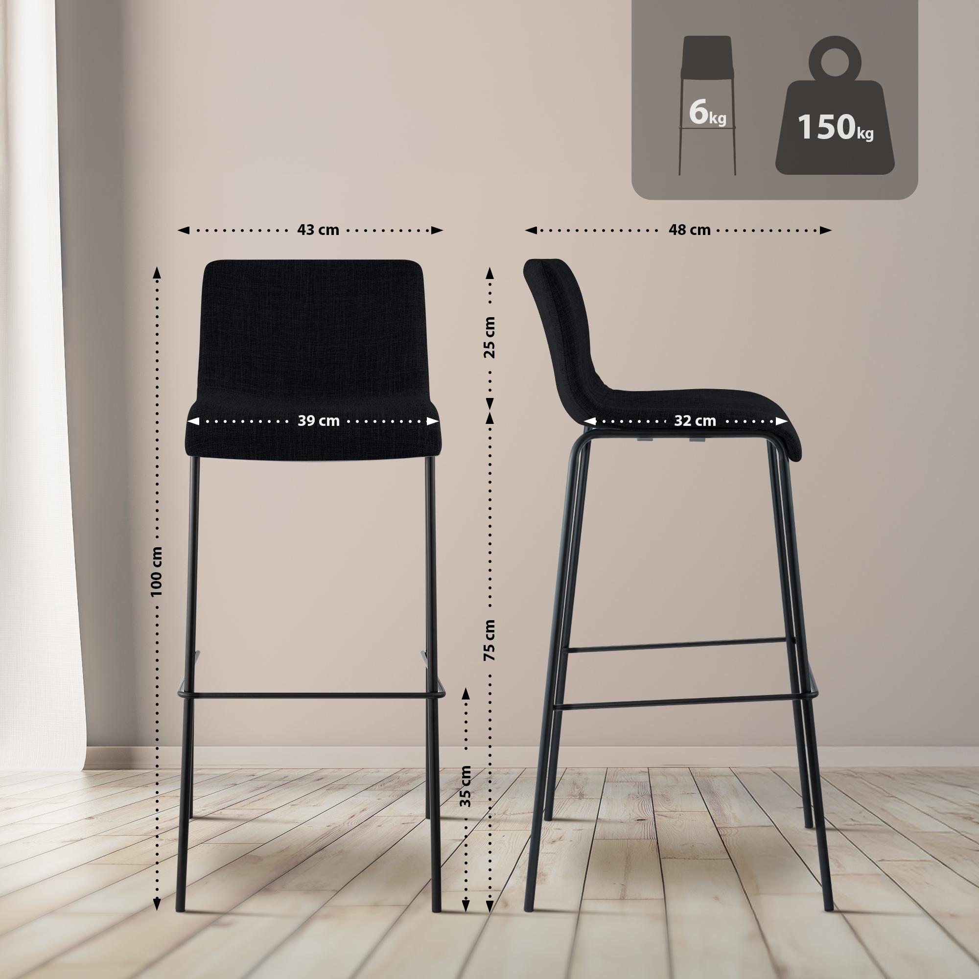 2-pack barstolar Hover i tyg med fyrbensstativ