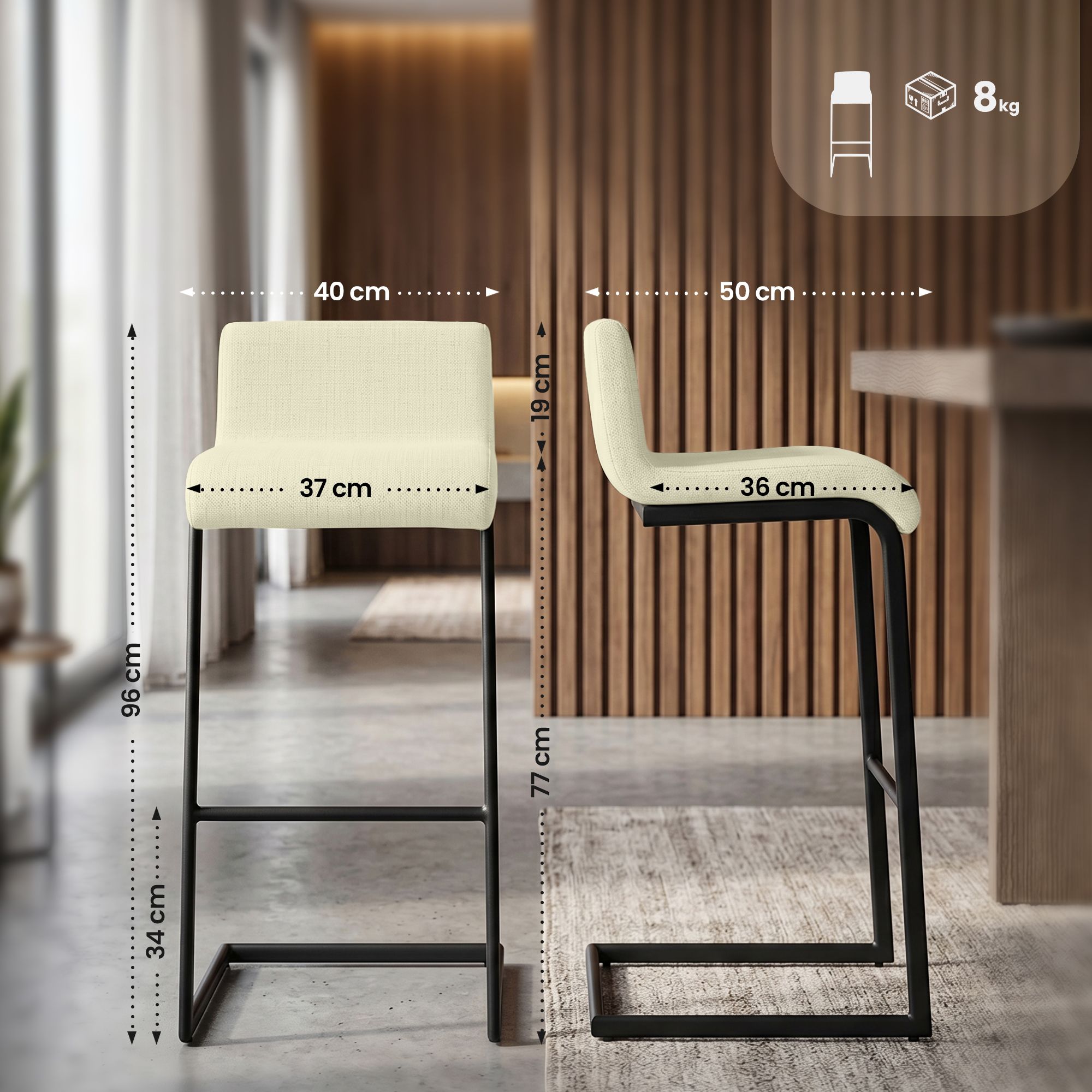 Barstolar Newport, set om 2, med svart metallstomme