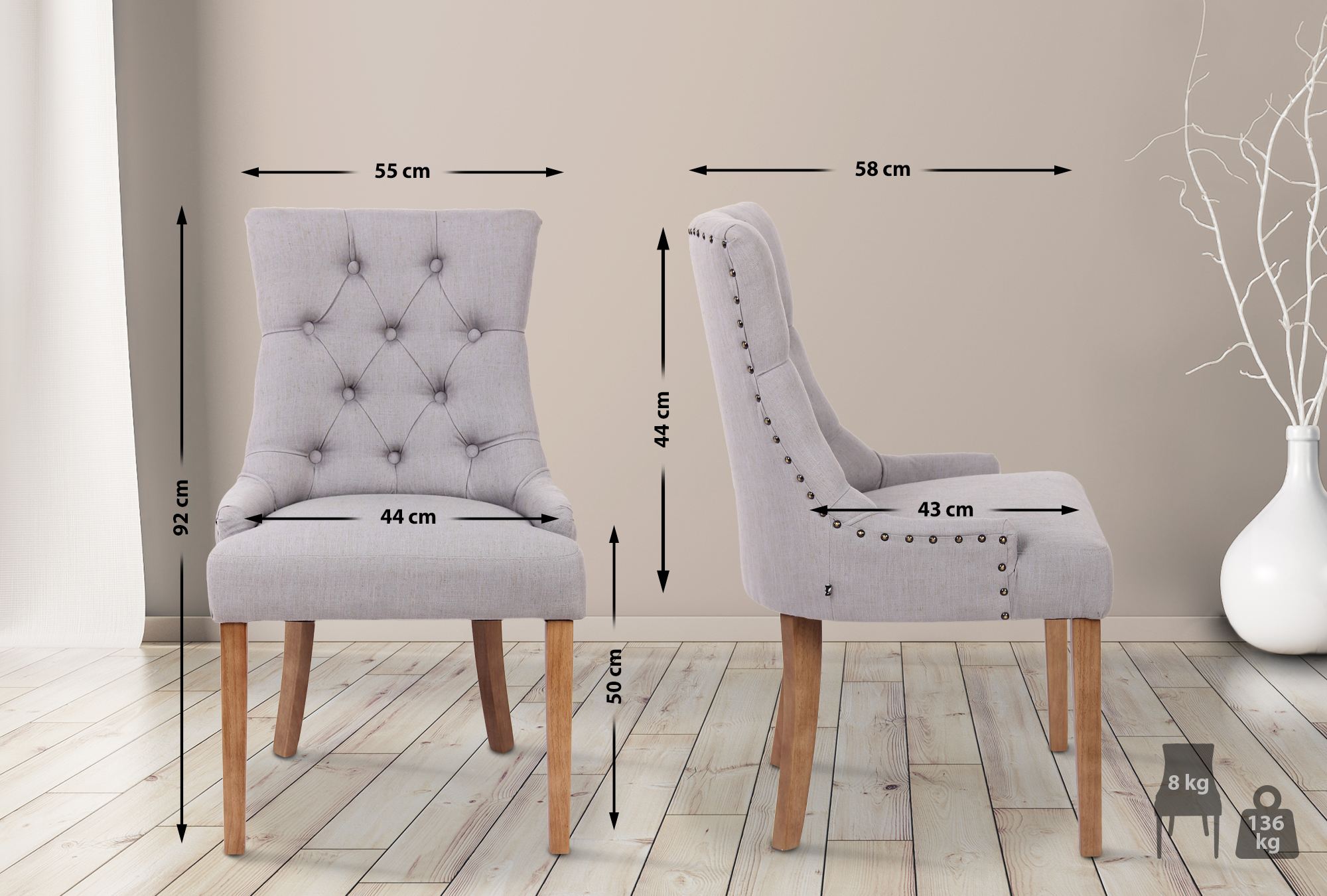 Uppsättning av 2 matstolar Aberdeen Fabric