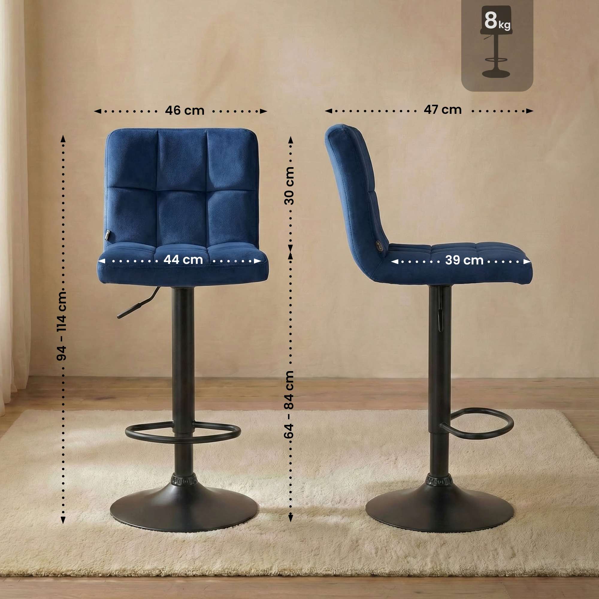 2-pack barstolar Peru sammet
