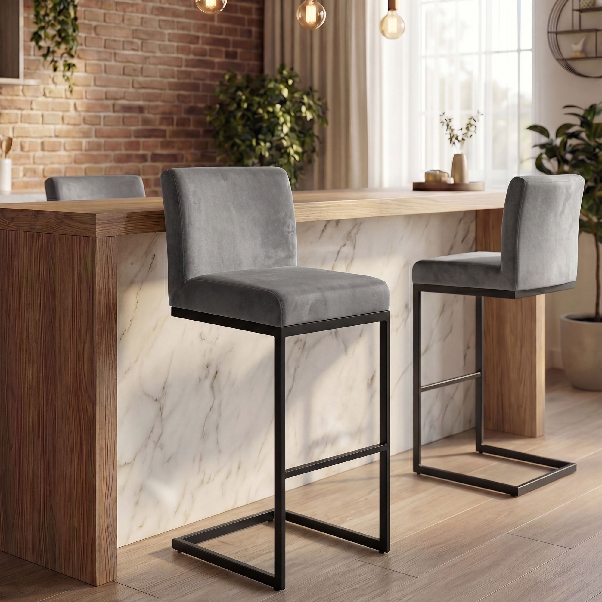 2-pack barstolar Hopewell i sammet