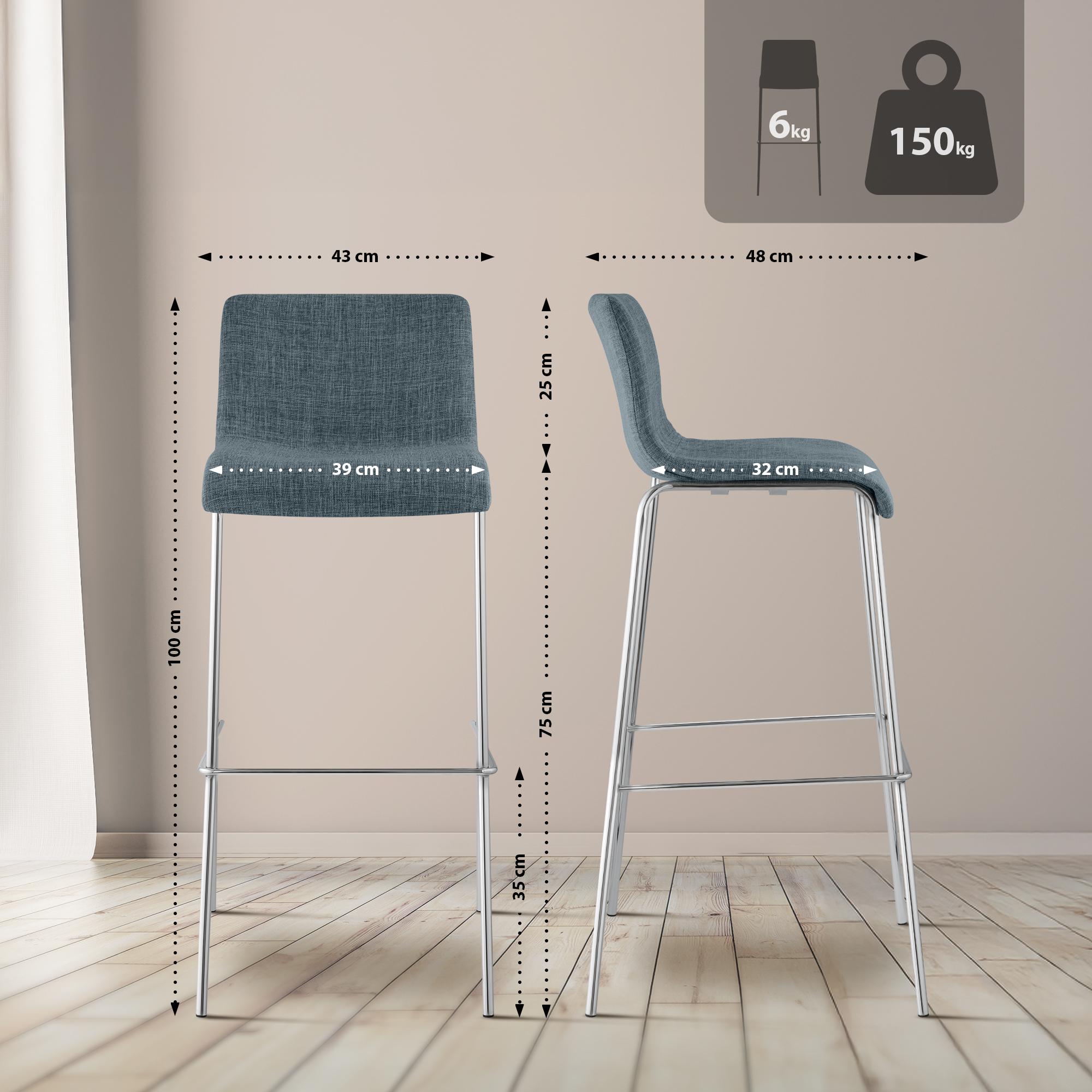 2-pack barstolar Hover i tyg med fyrbensstativ