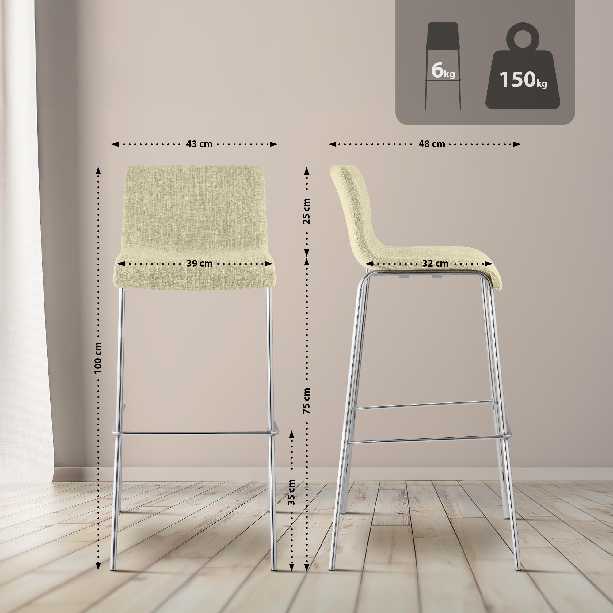 2-pack barstolar Hover i tyg med fyrbensstativ