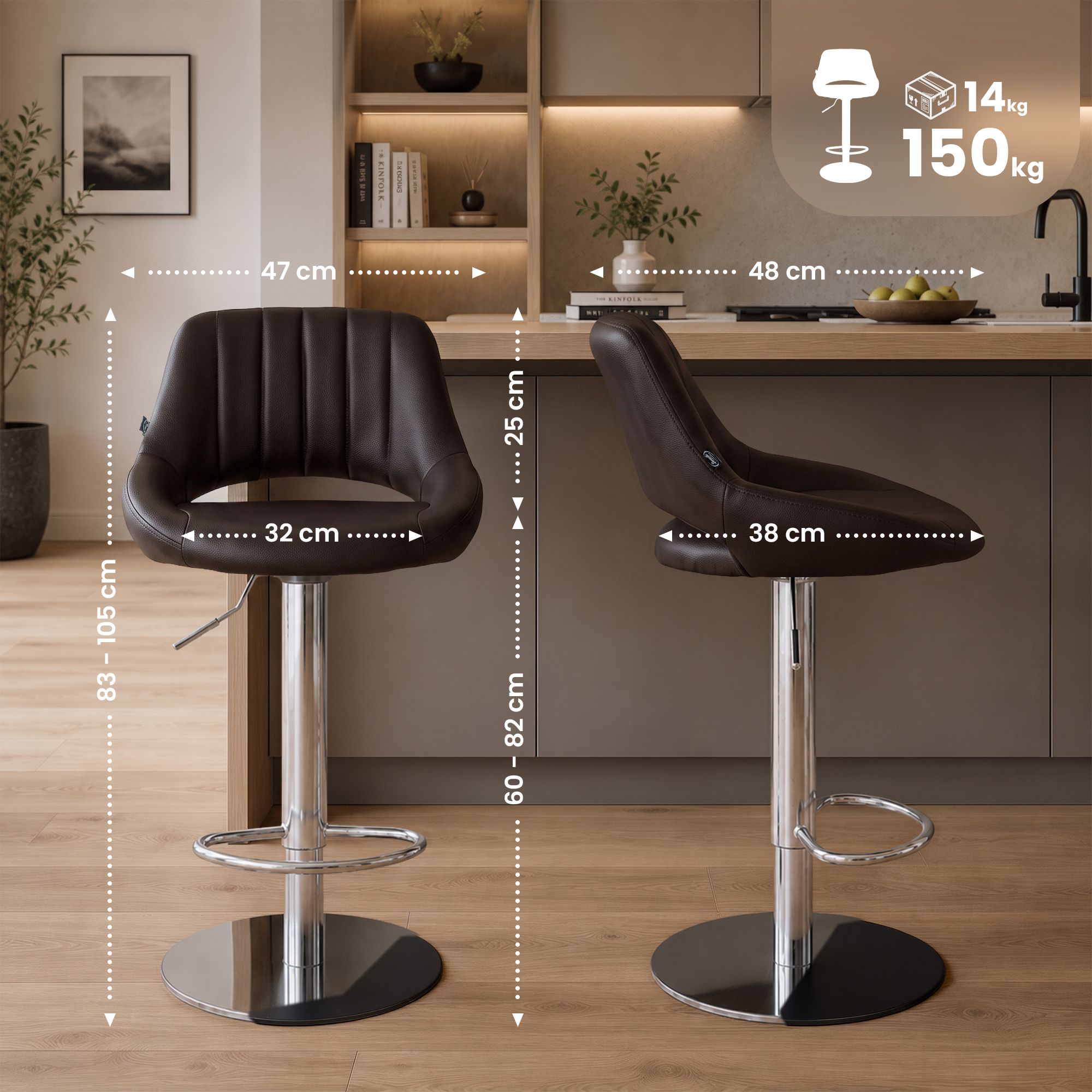 2-pack barstolar Milet i krom med extra tung fot