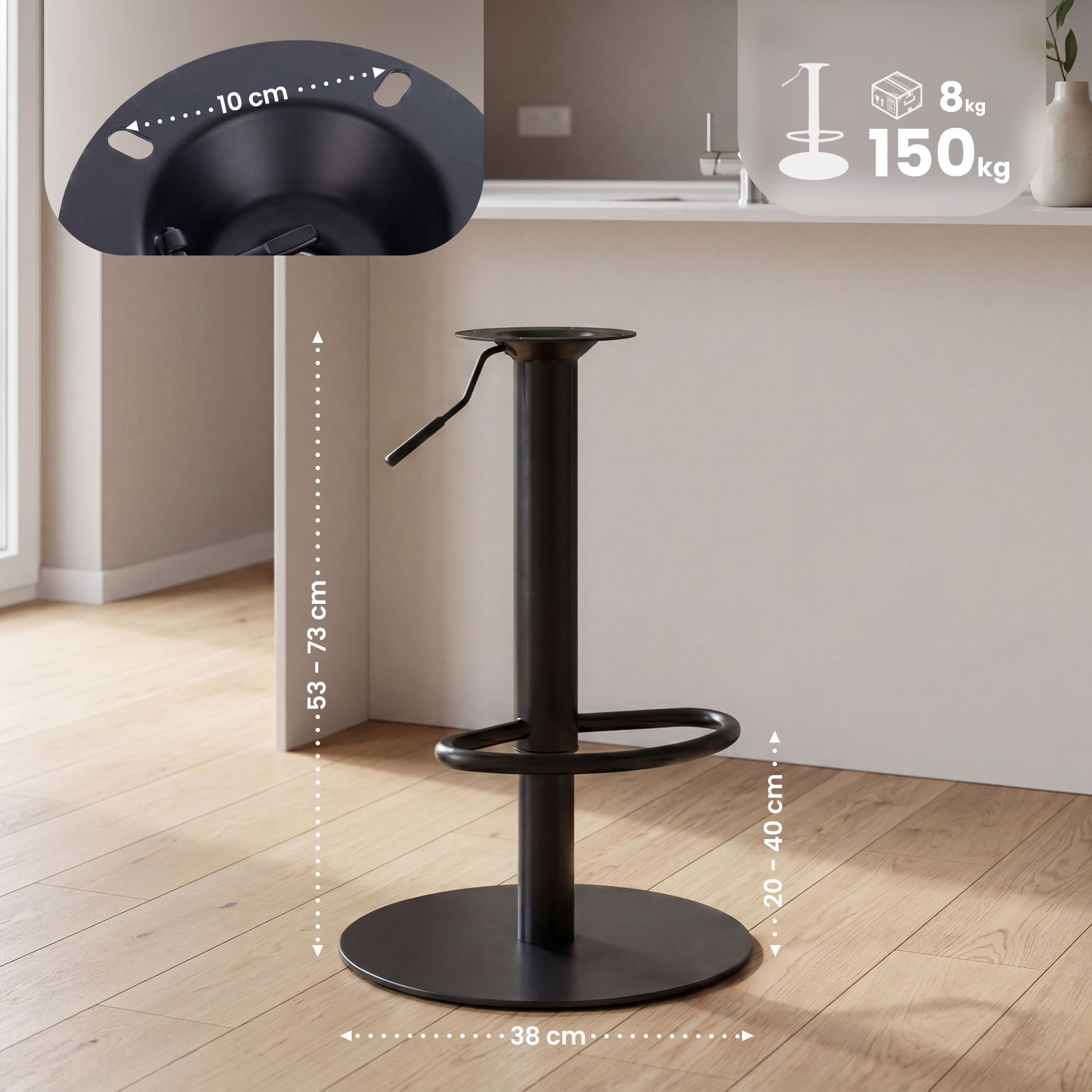 Reservstativ for barstol upp till 150 kg, 10 x 10 cm halavstand