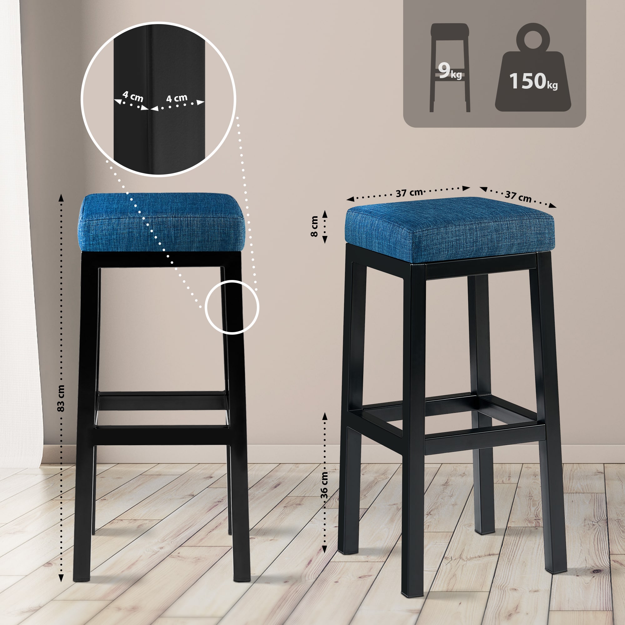 Barstol Taylor sitthöjd 83 cm metallstativ svart
