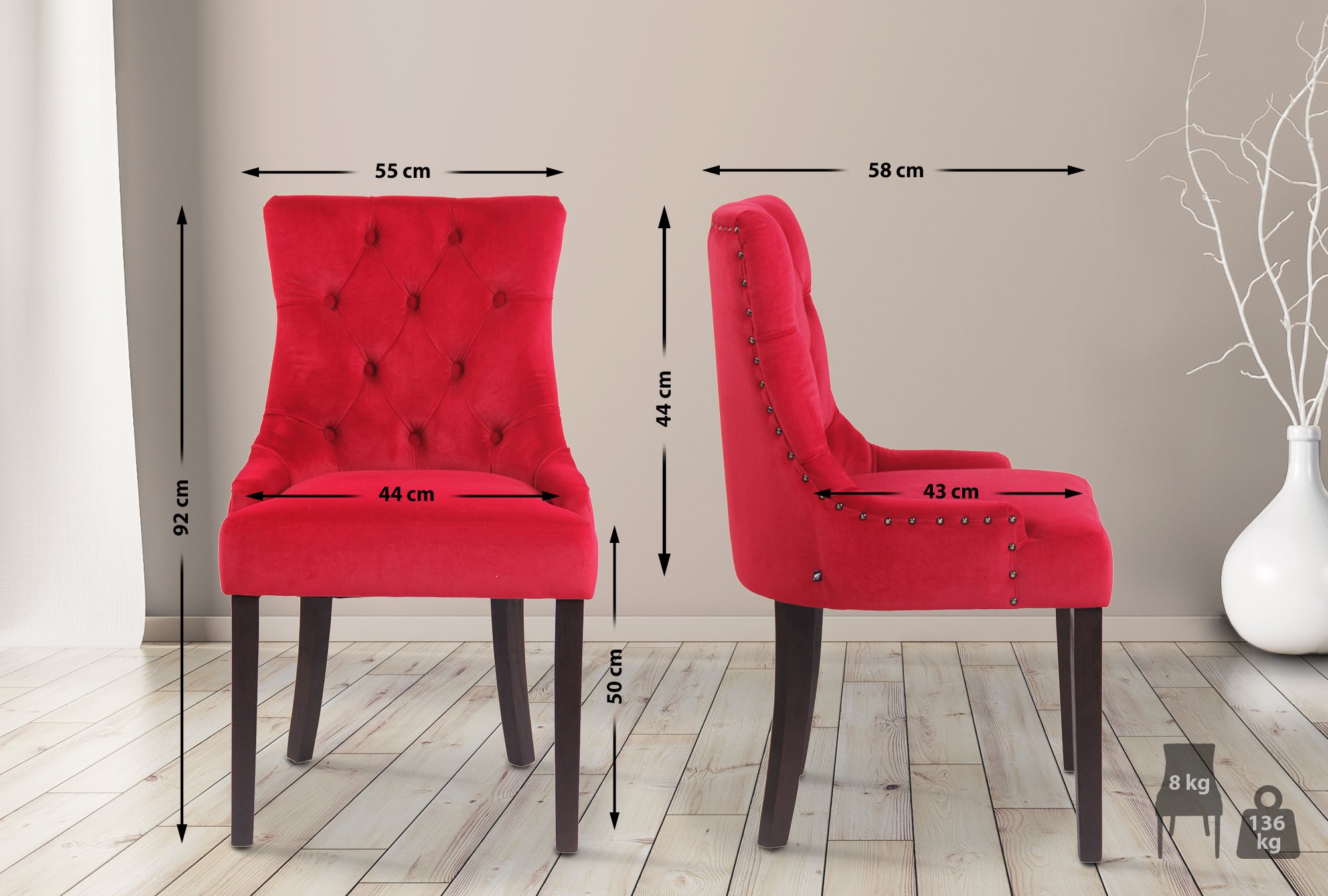 Uppsättning av 4 matstolar Aberdeen Velvet