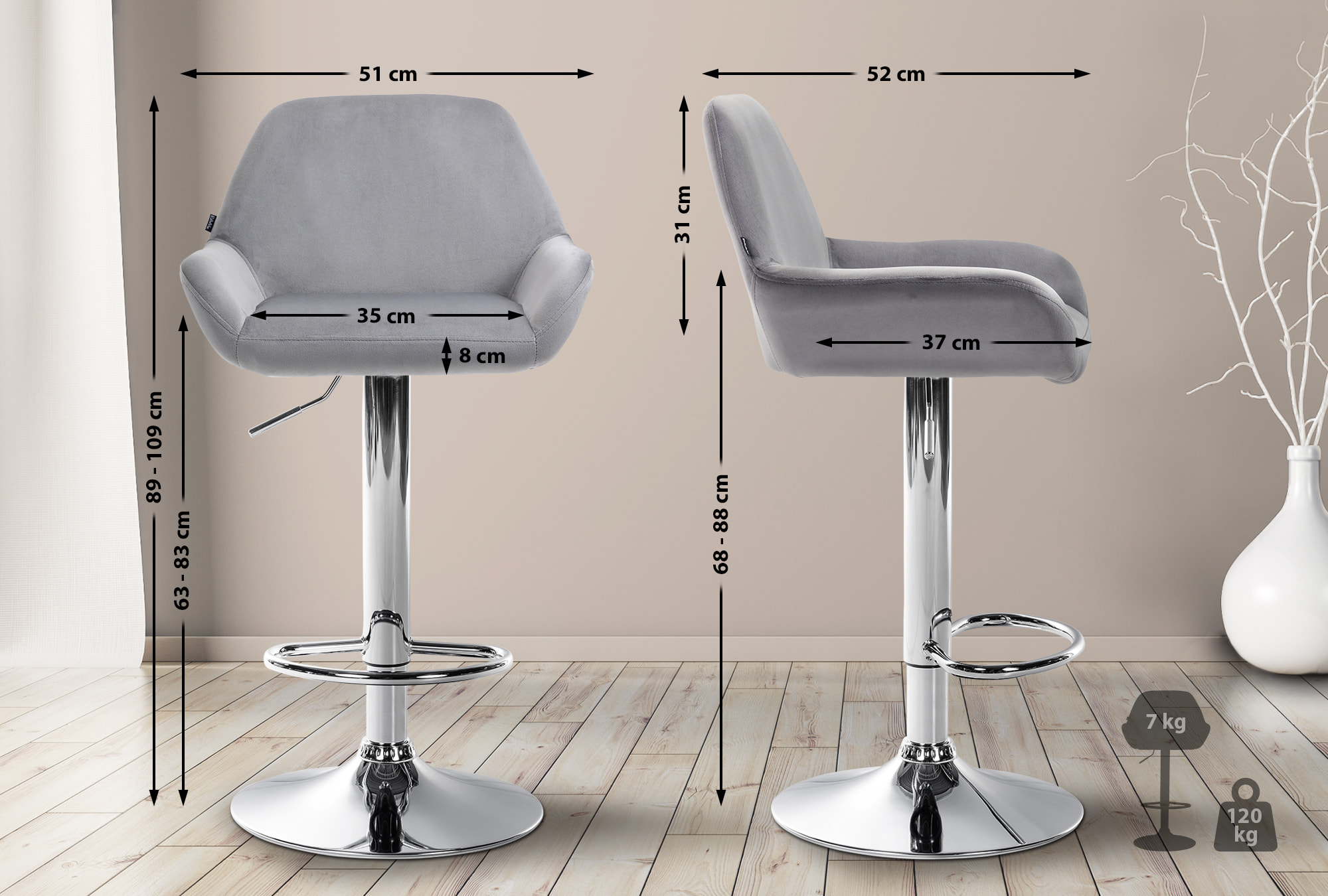 Set med 2 stycken Braga Sammet Barstolar