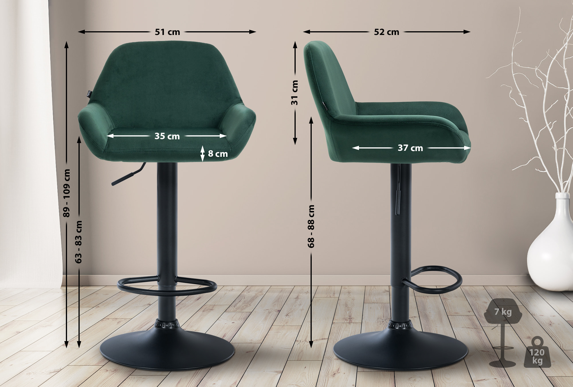 Set med 2 stycken Braga Sammet Barstolar