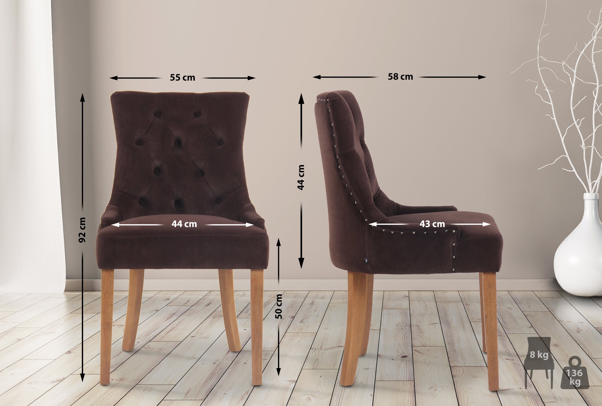 Uppsättning av 4 matstolar Aberdeen Velvet