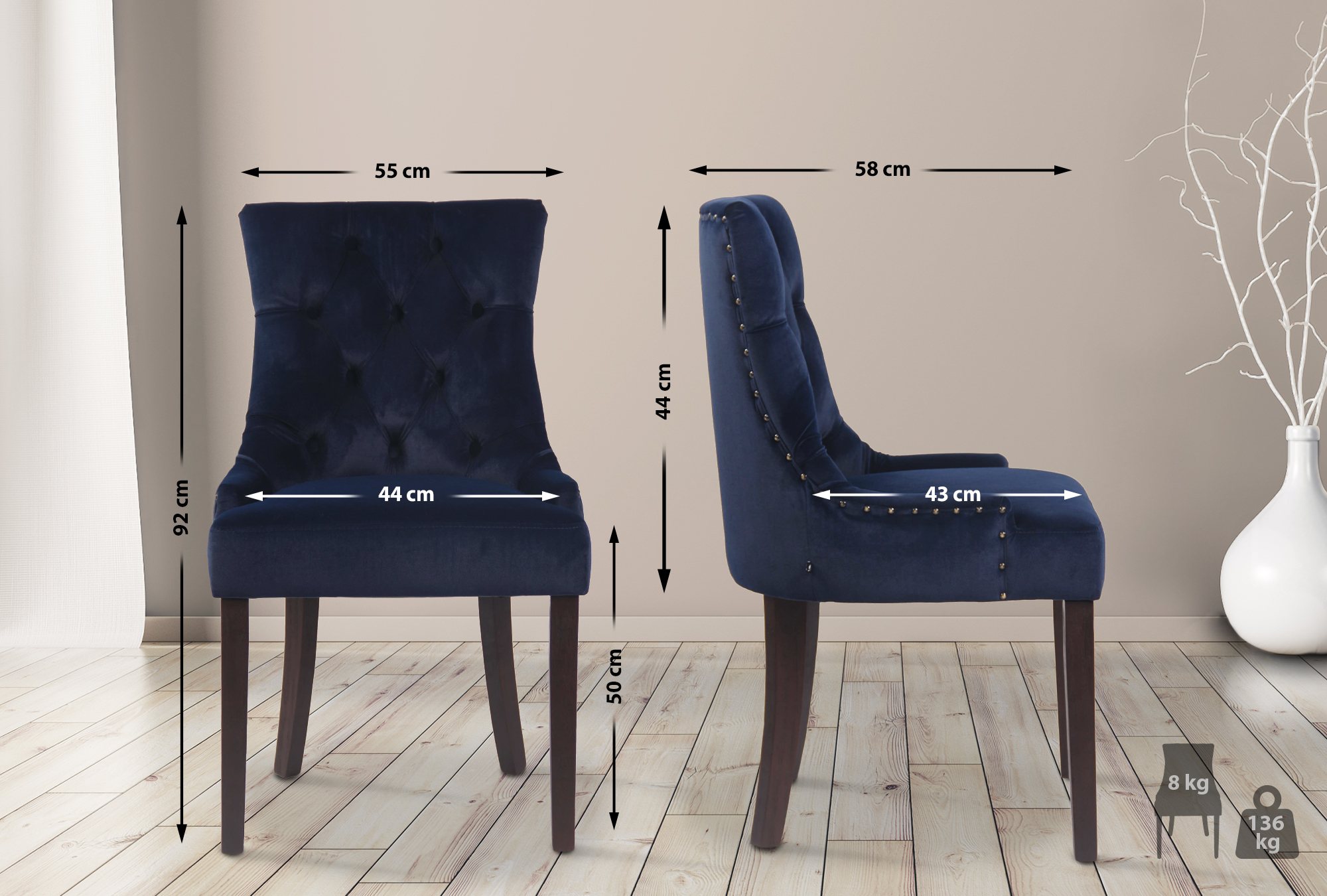 Uppsättning av 4 matstolar Aberdeen Velvet