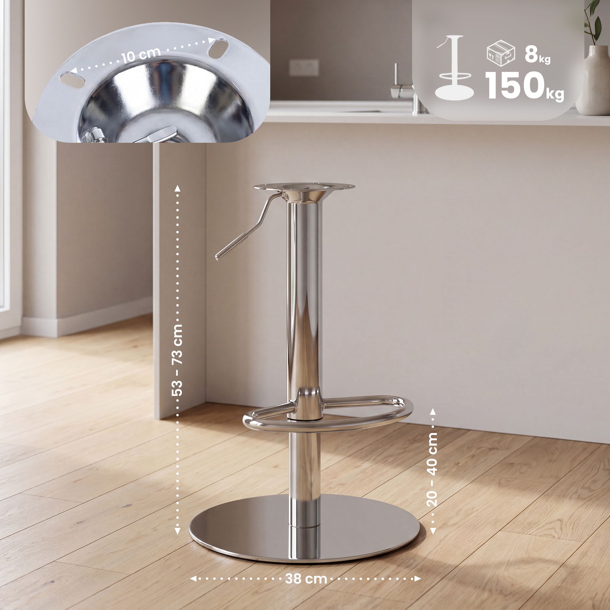 Reservstativ for barstol upp till 150 kg, 10 x 10 cm halavstand