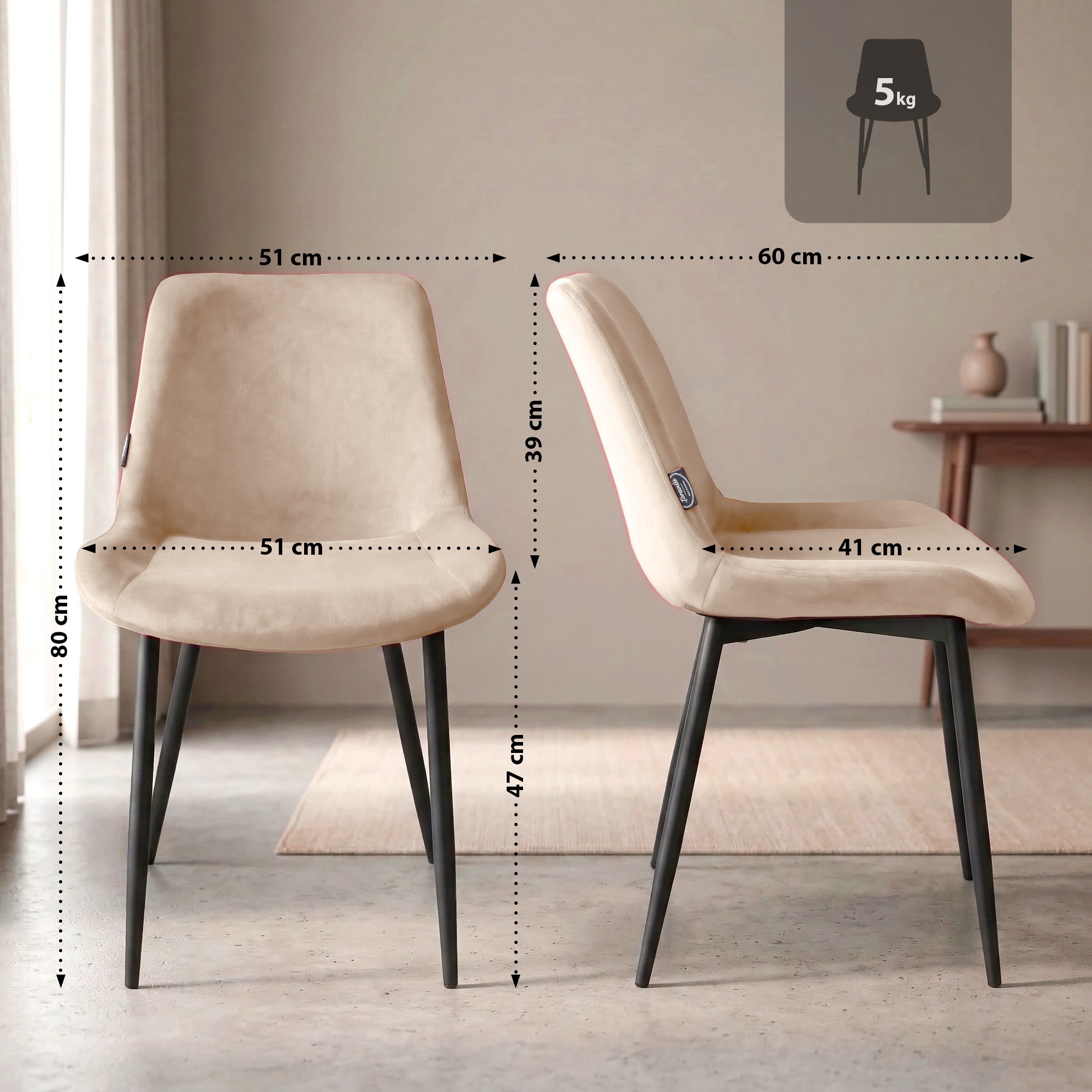 Matstolar Victoria, 4-pack i Sammet