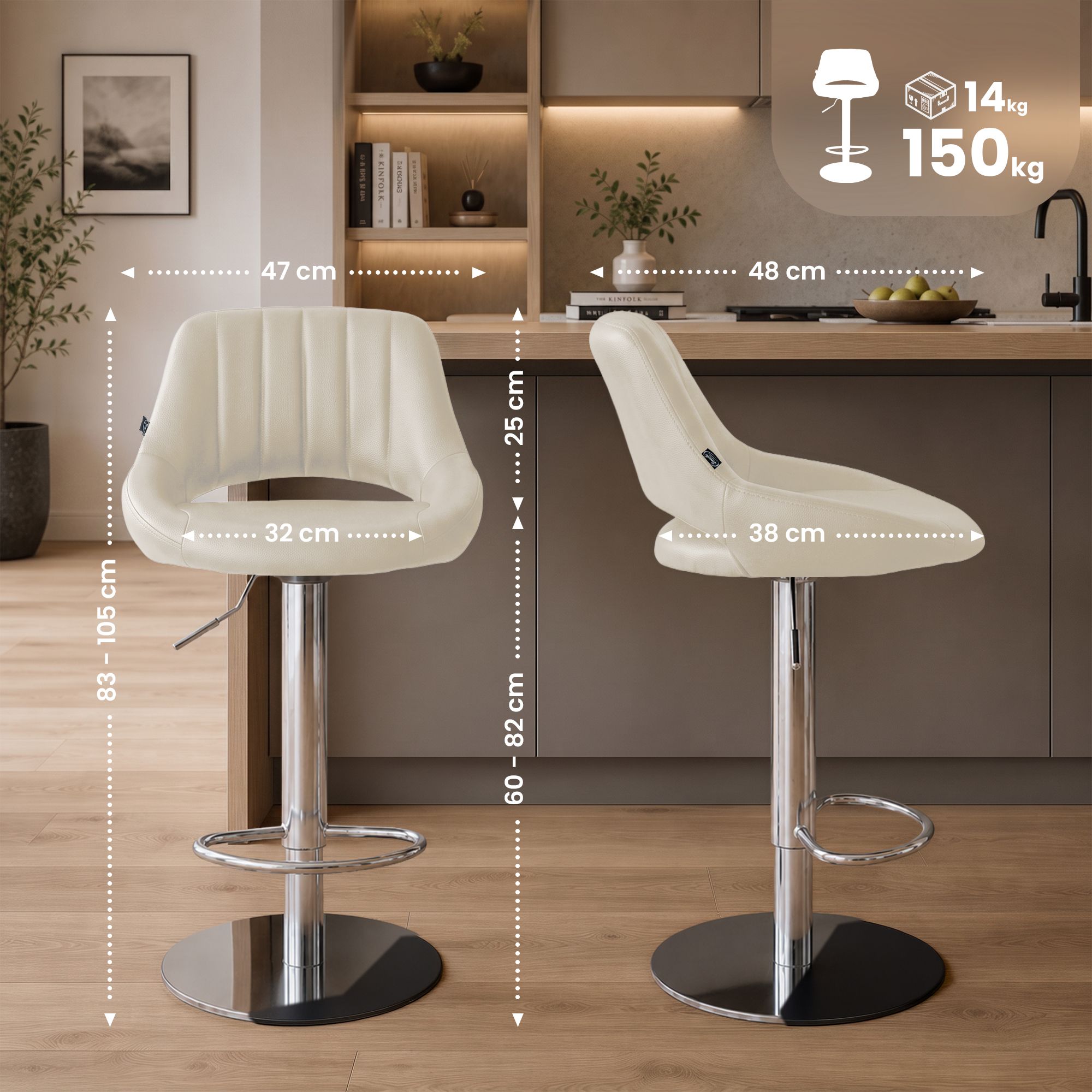 2-pack barstolar Milet i krom med extra tung fot