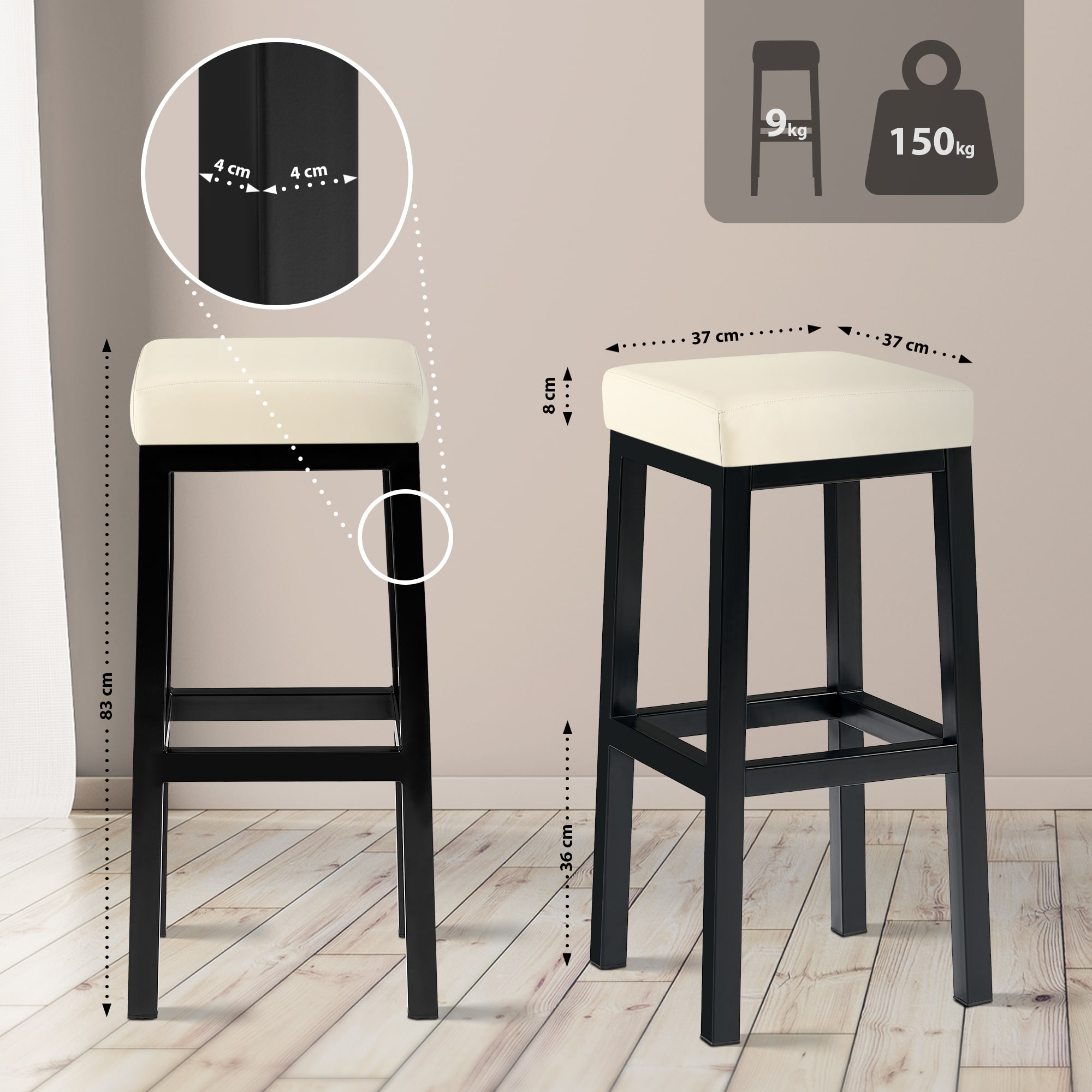 Barstol Taylor sitthöjd 83 cm metallstativ svart