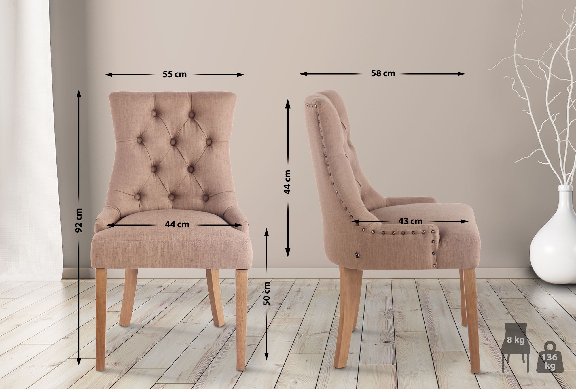 Uppsättning av 2 matstolar Aberdeen Fabric