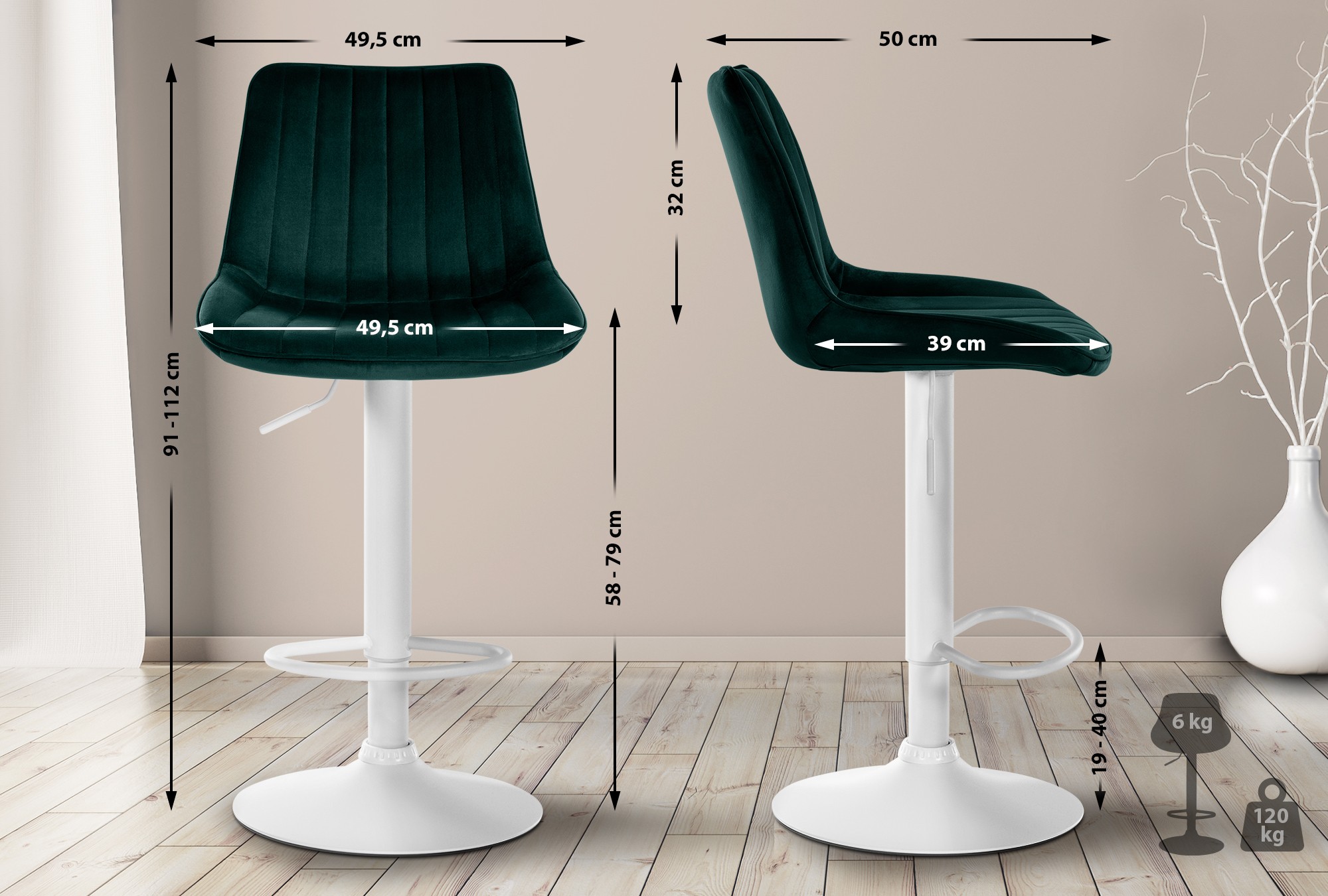 Barstol Toni sammet &ndash; elegant design och bekväm sits. Perfekt för kök eller hembar. Finns i flera färger.