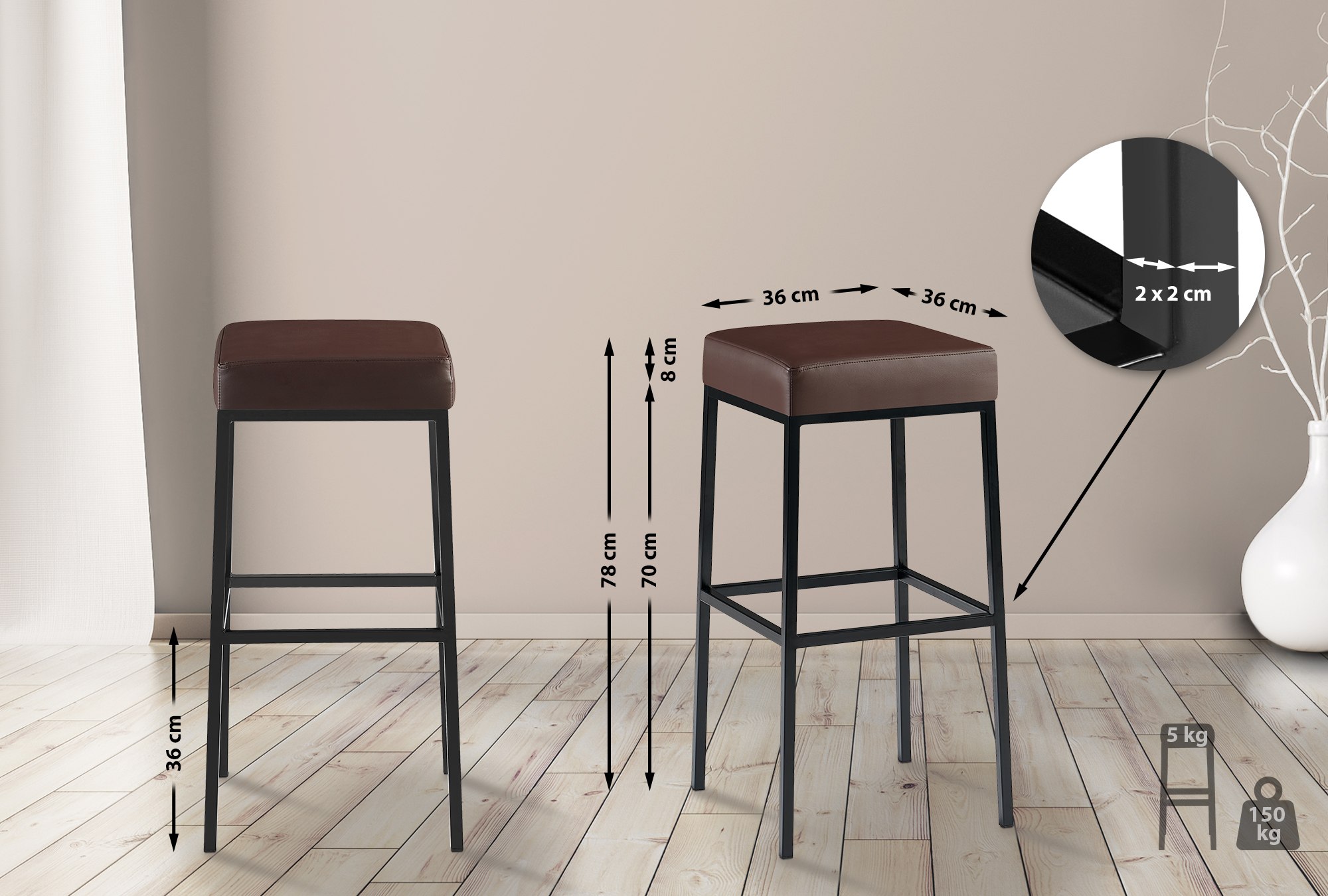 2-pack Barstolar Montreal konstläderöverdrag