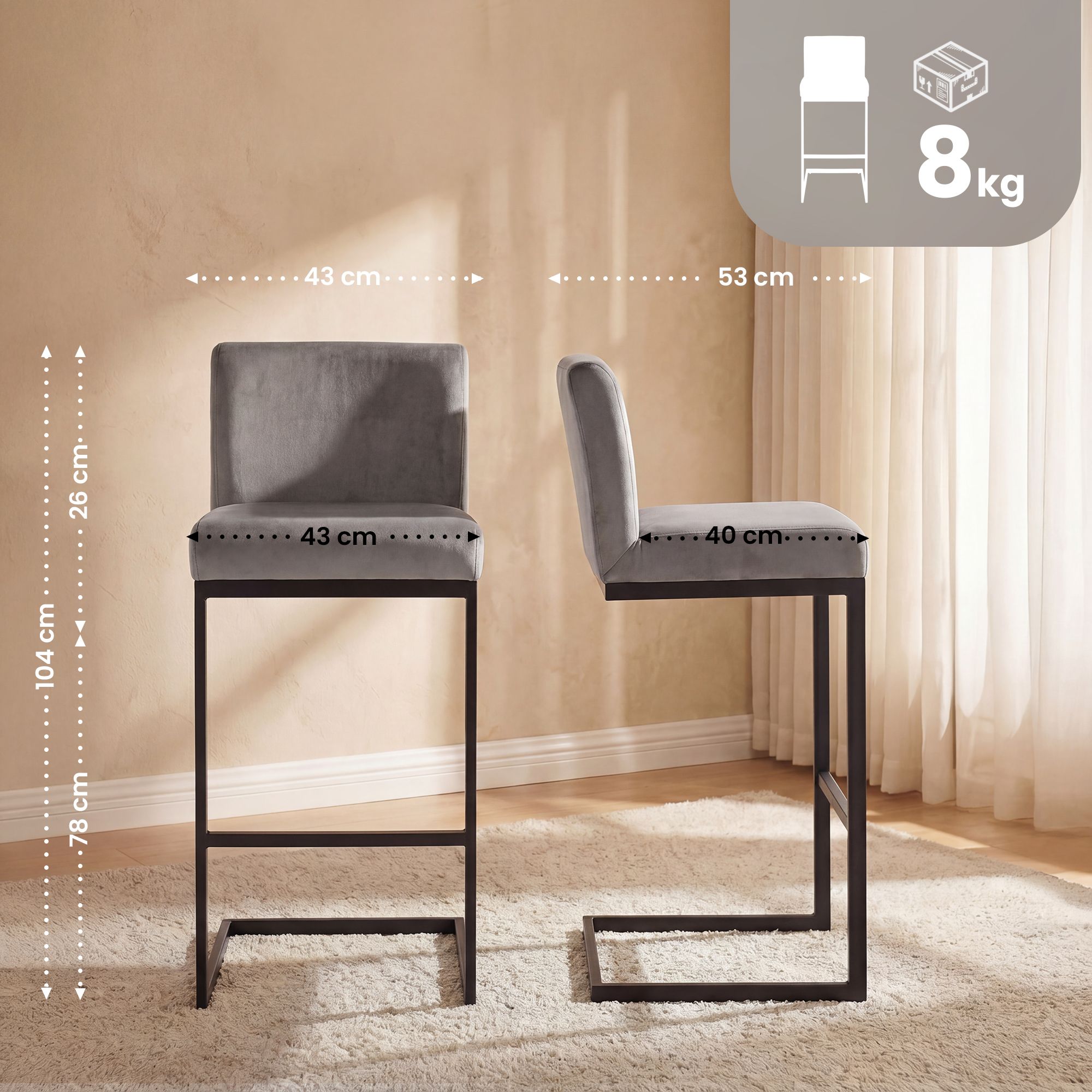 2-pack barstolar Hopewell i sammet