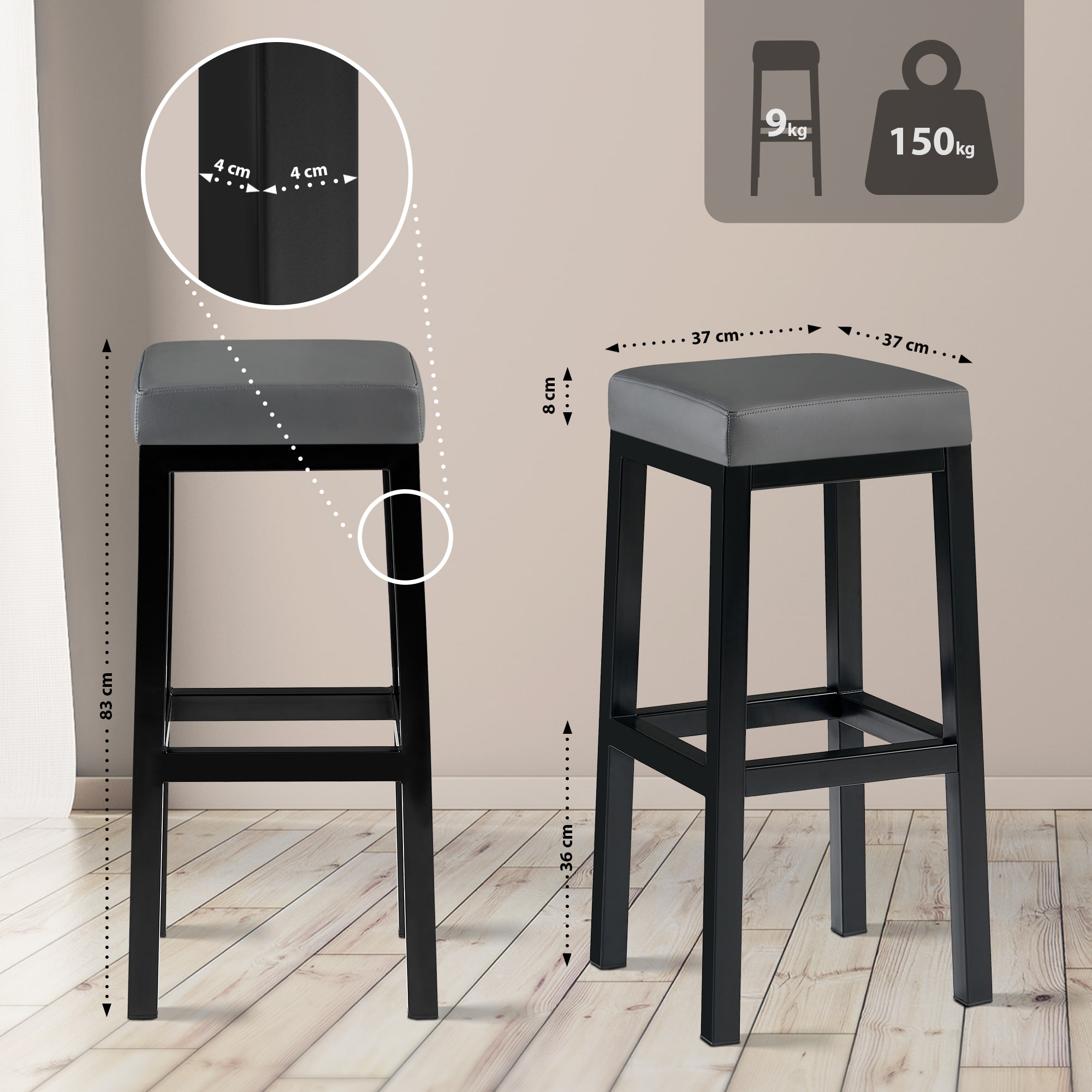 Barstol Taylor sitthöjd 83 cm metallstativ svart