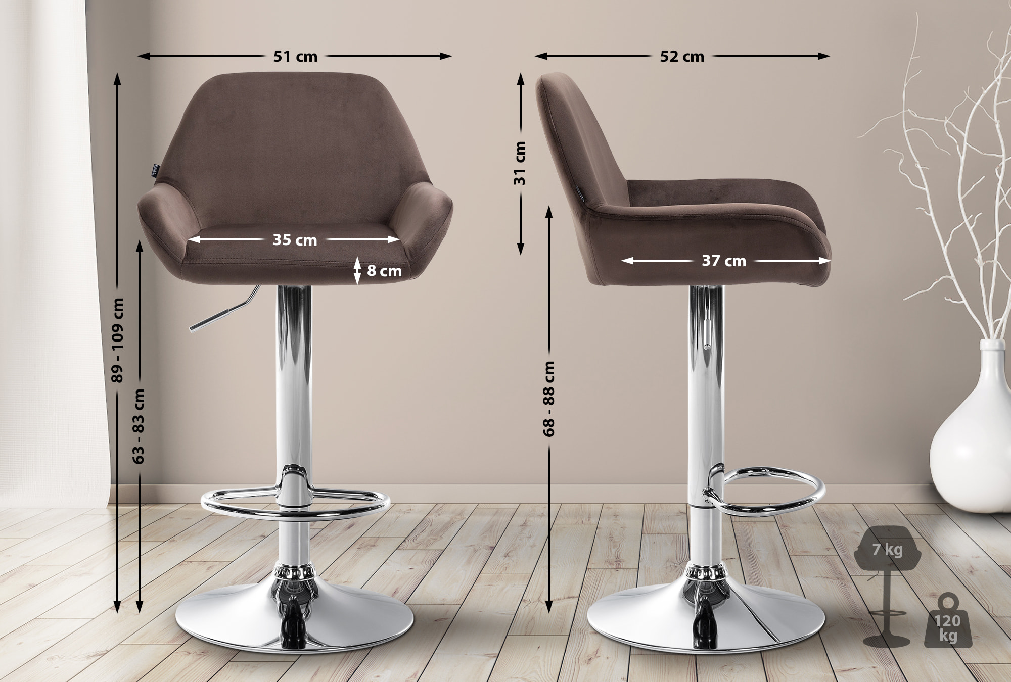 Set med 2 stycken Braga Sammet Barstolar